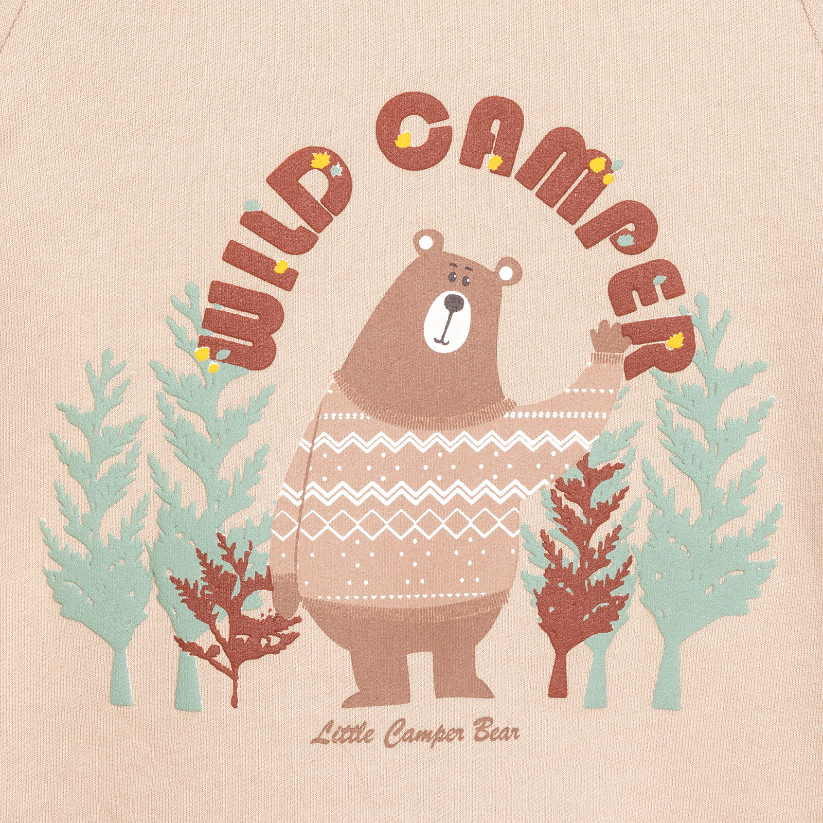 Erkek Bebek Sweatshirt Ayı Desenli Forest Camp Bisiklet Yaka Uzun Kol Kahverengi