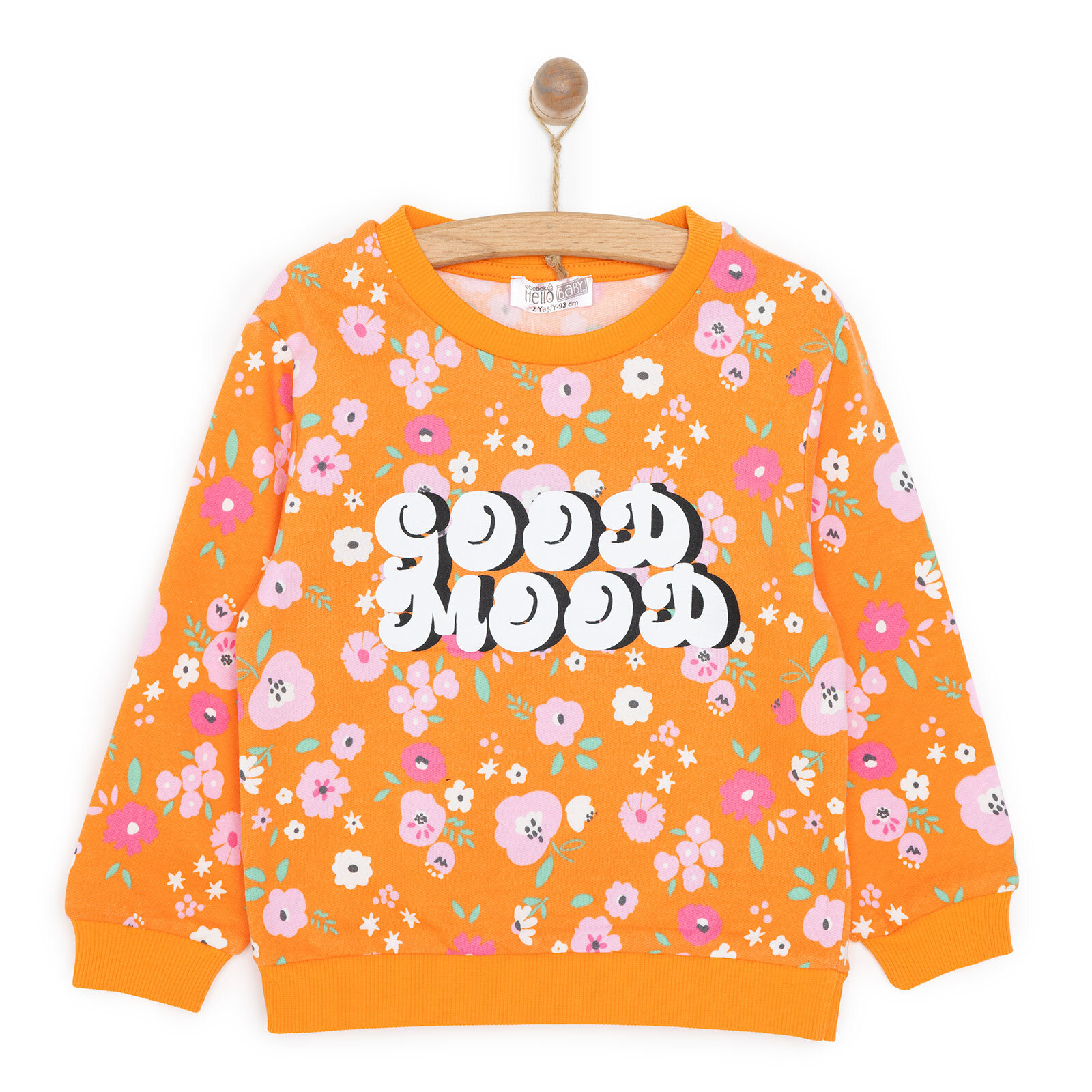 Kız Bebek Sweatshirt Çiçek Desenli Şardonlu Çıtçıtlı Bisiklet Yaka Uzun Kol Desenli