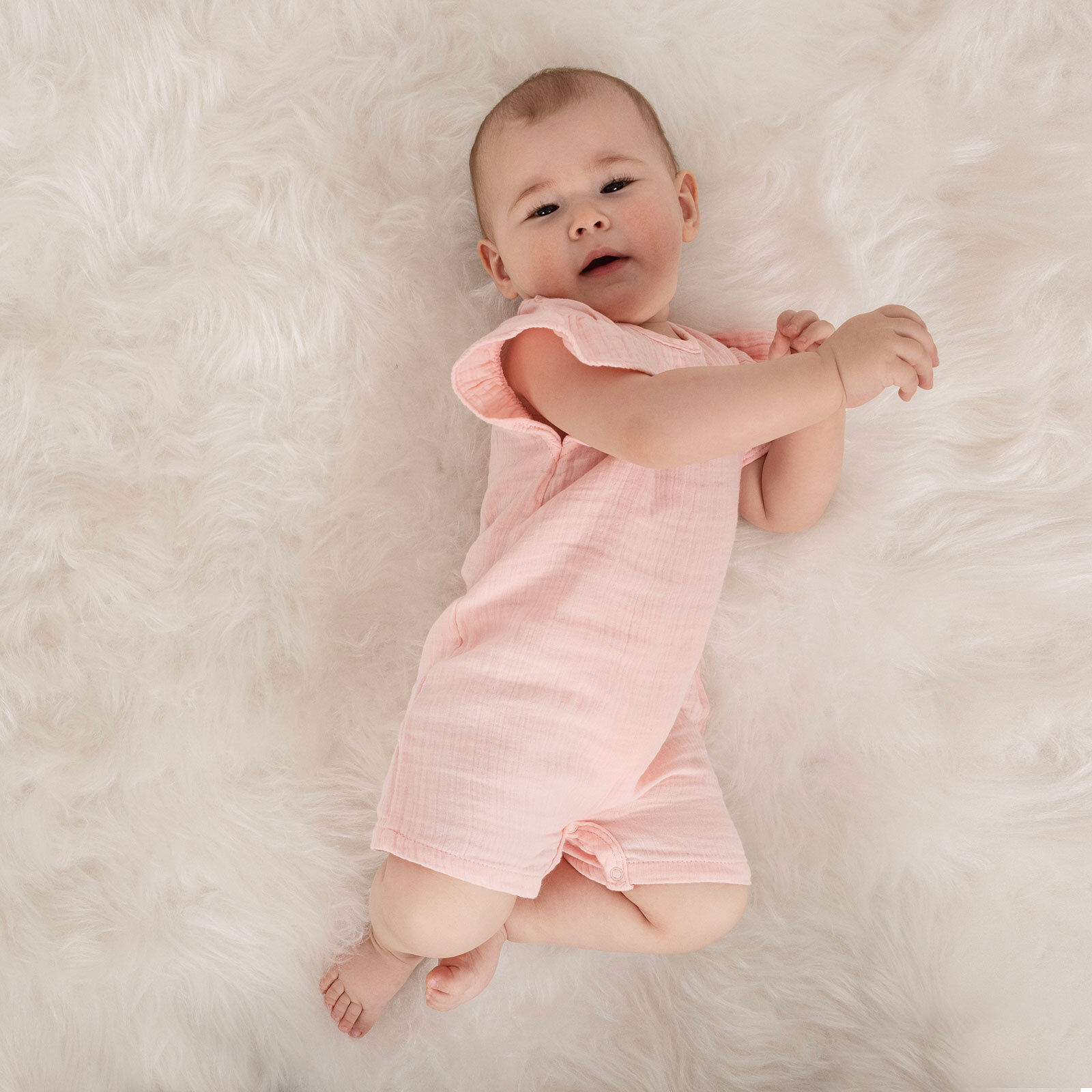 Yenidoğan Kız Müslin Kısa Tulum Kız Bebek