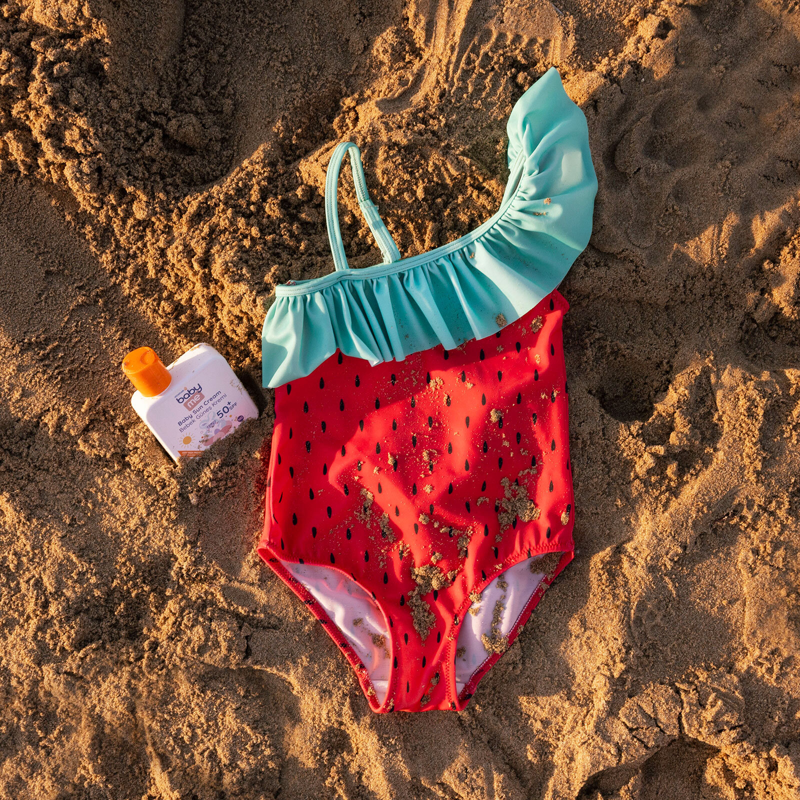 Çilek Tek Omuz Kız Mayo Kız Bebek