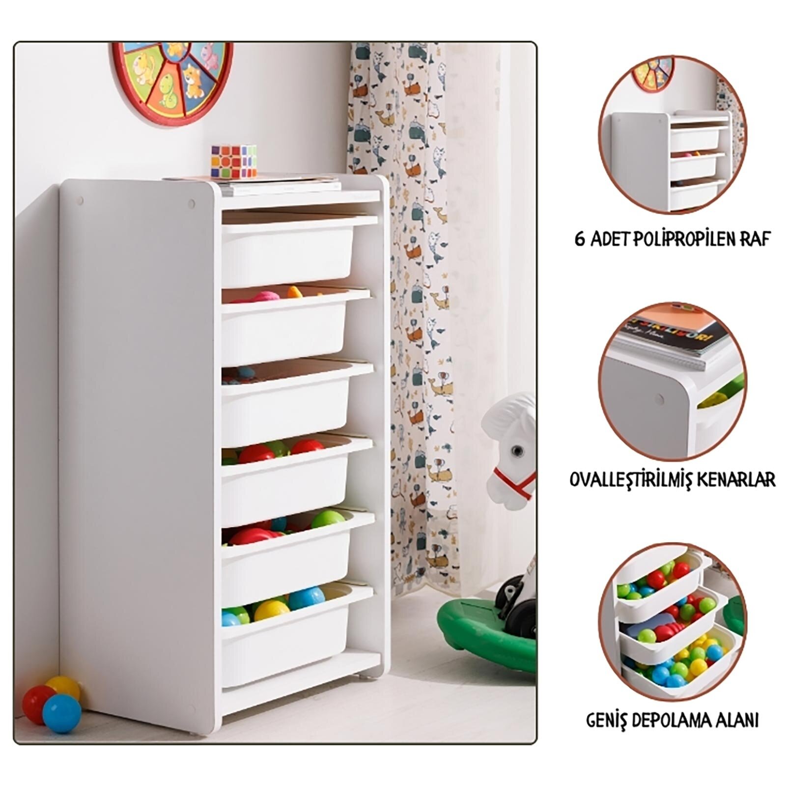 Çocuk Oyuncak Dolabı 6 Çekmeceli Beyaz Çocuk Oyuncak Dolabı 6 Çekmeceli Beyaz
