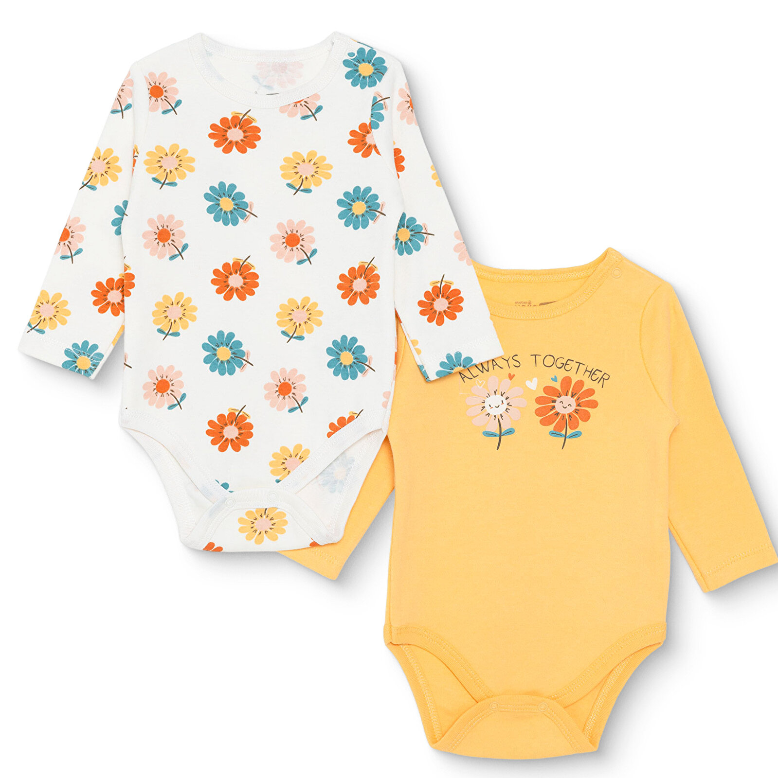 Kız Bebek 2li Uzun Kol Body İnterlok Çıtçıtlı Yaka Uzun Kol