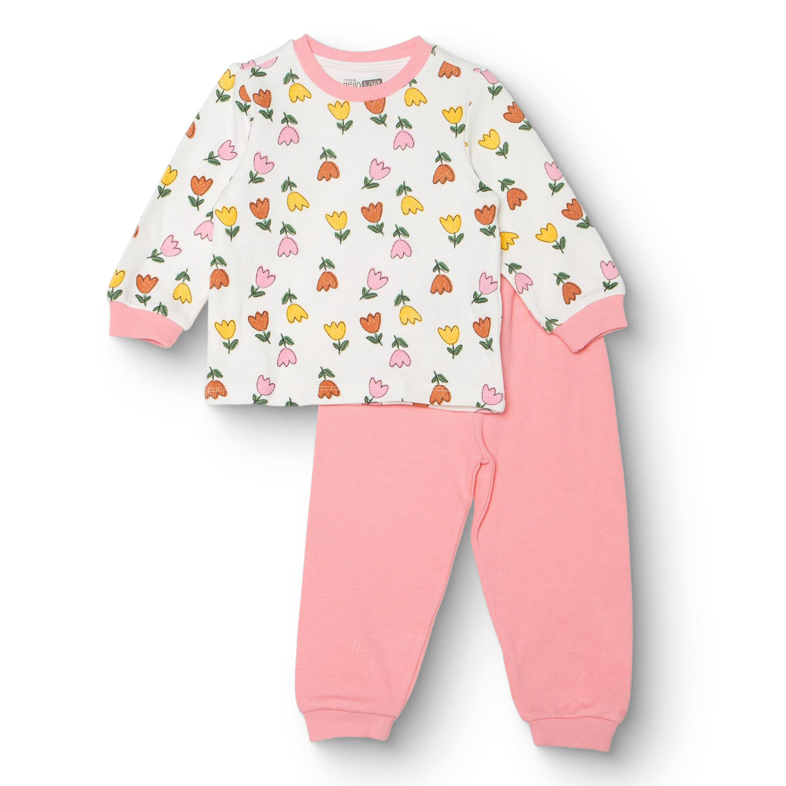 Kız Bebek Uzun Kol Pijama Takımı Selanik Bisiklet Yaka Ribanalı Paça