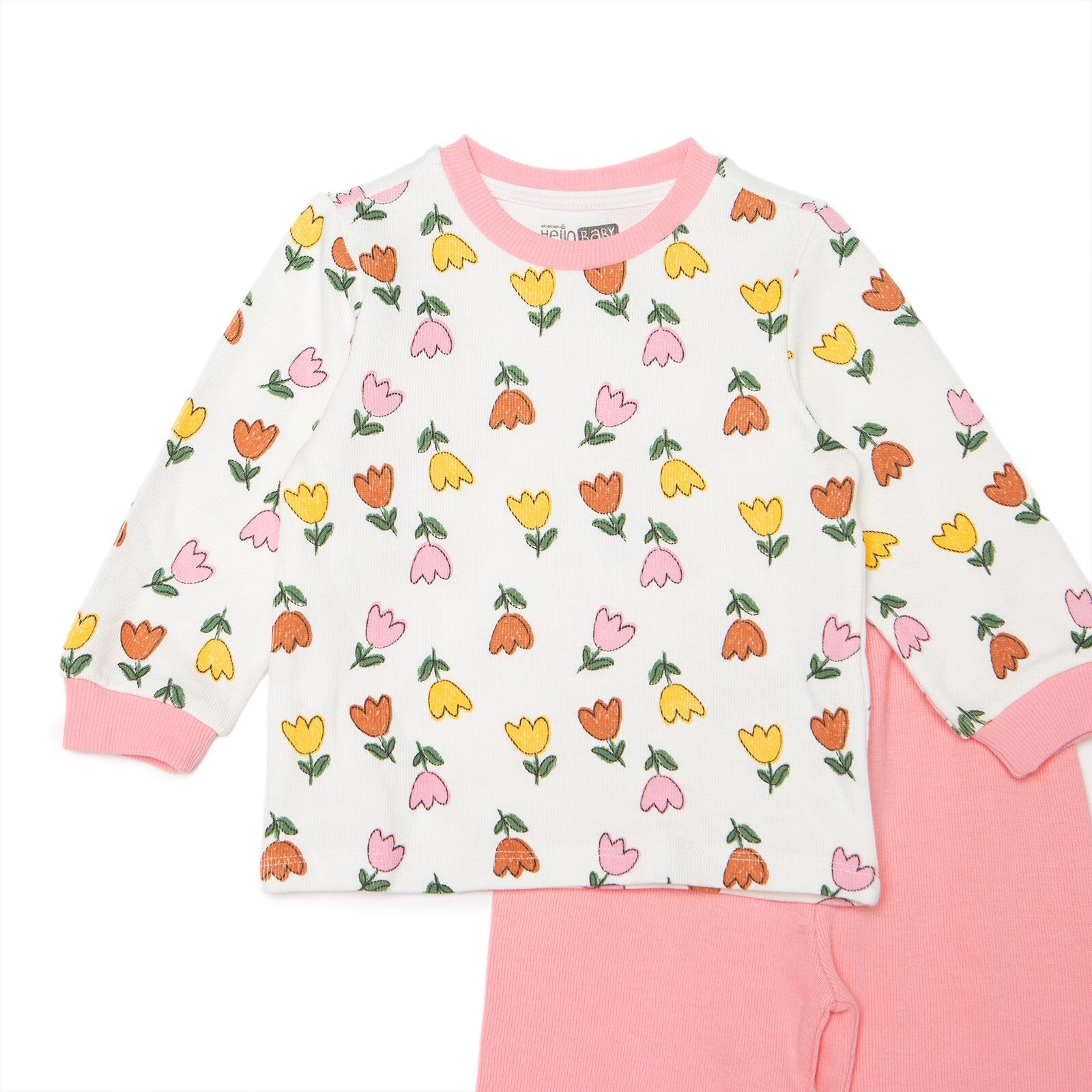 Kız Bebek Uzun Kol Pijama Takımı Selanik Bisiklet Yaka Ribanalı Paça