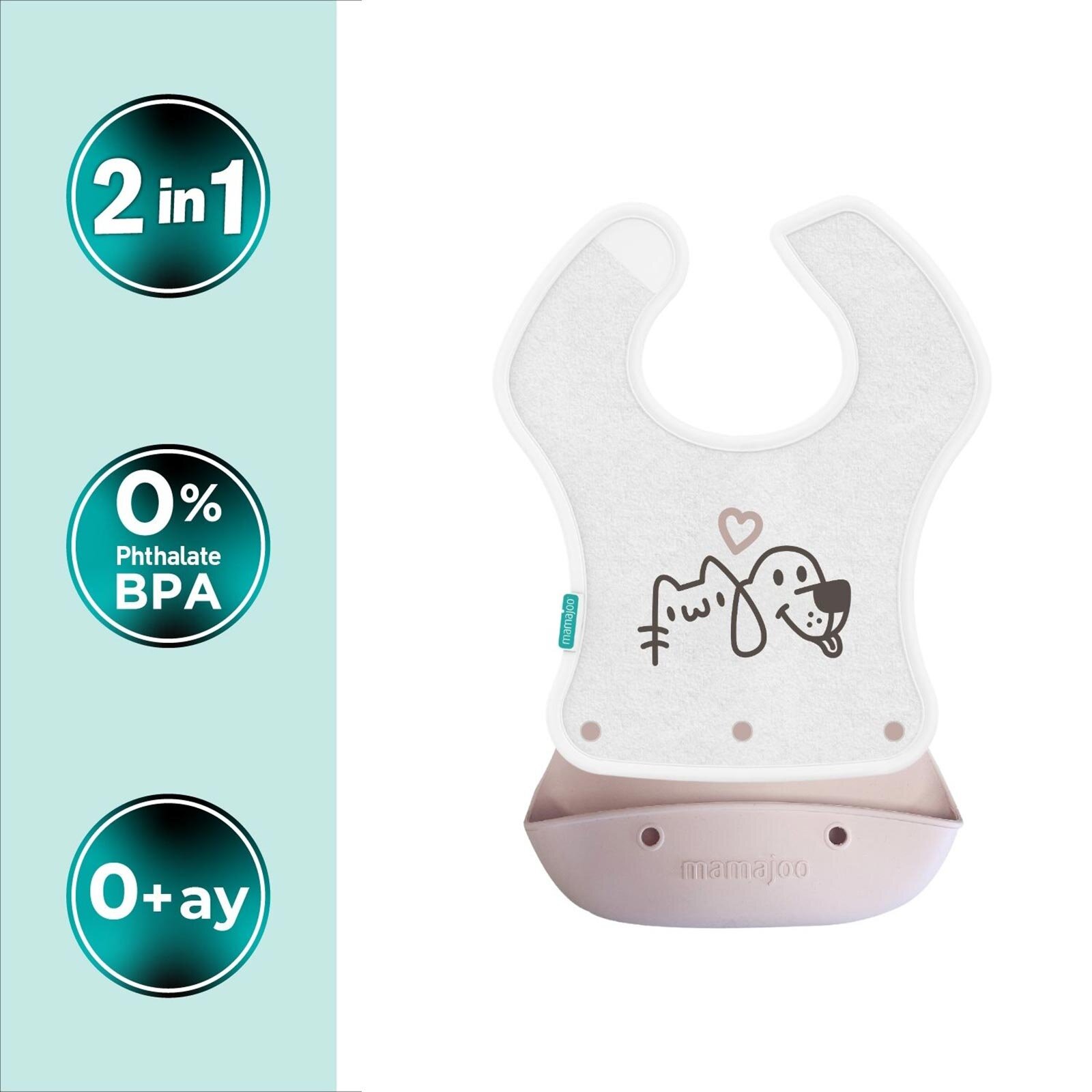 Katlanır Silikon & Kumaş Mama Önlüğü Powder Pink