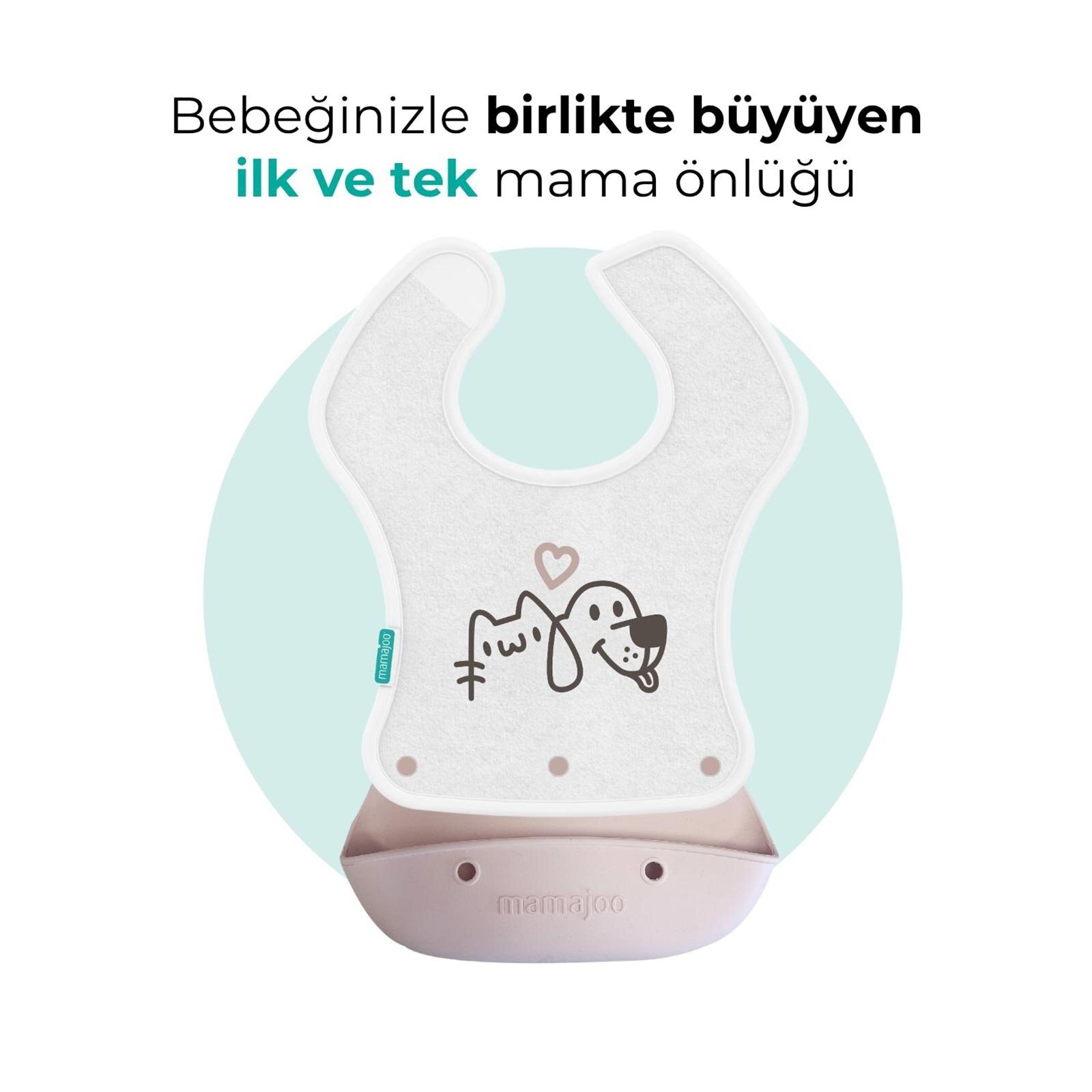 Katlanır Silikon & Kumaş Mama Önlüğü Powder Pink