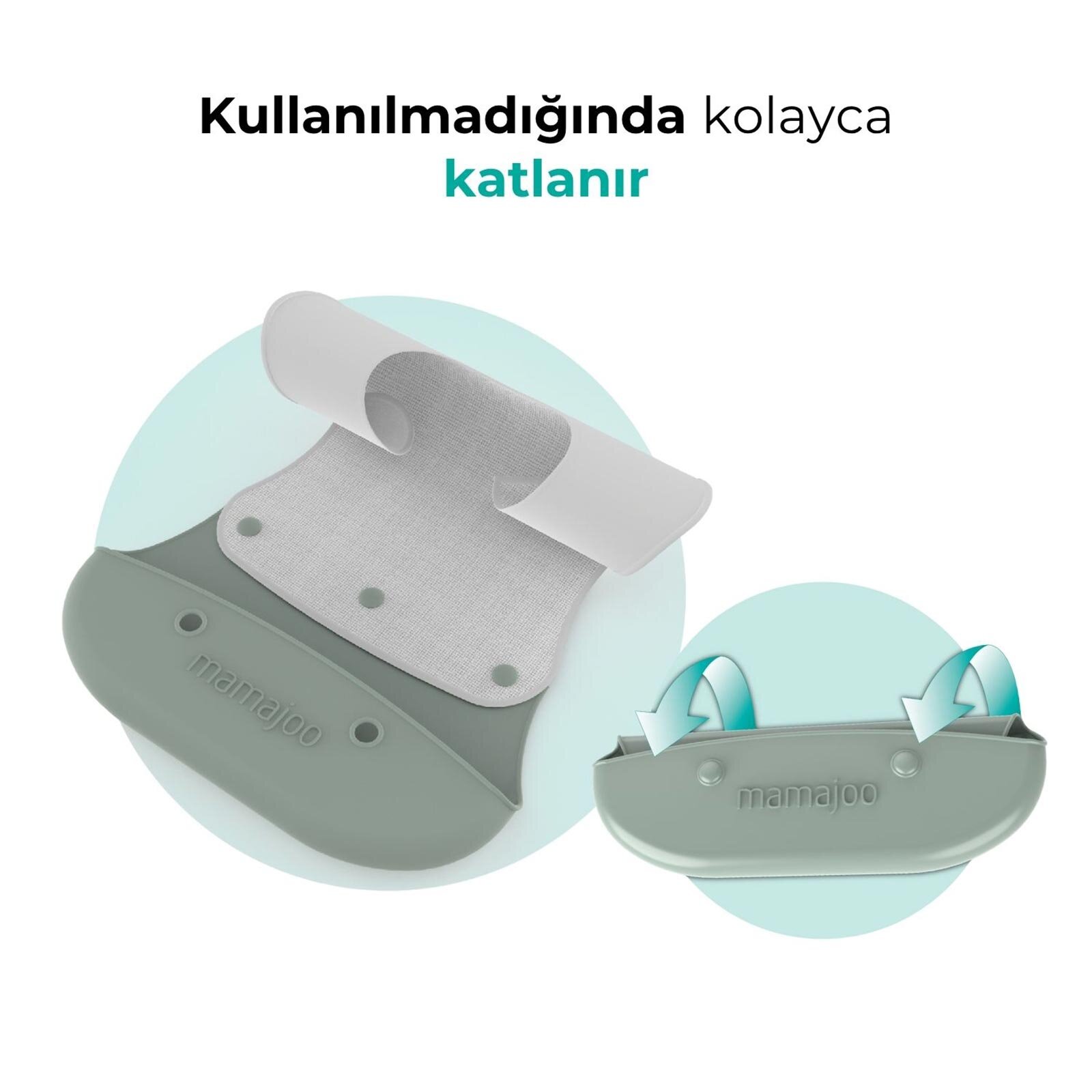 Katlanır Silikon & Kumaş Mama Önlüğü Powder Green