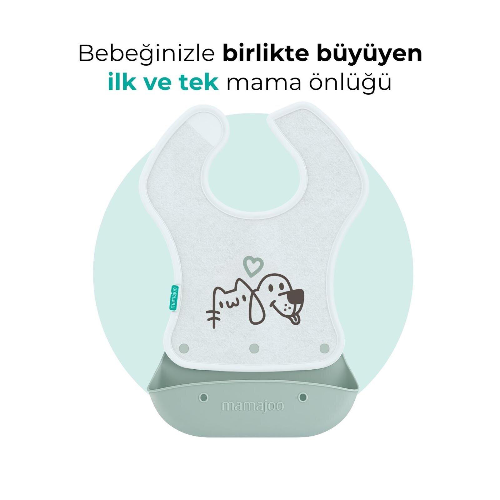 Katlanır Silikon & Kumaş Mama Önlüğü Powder Green