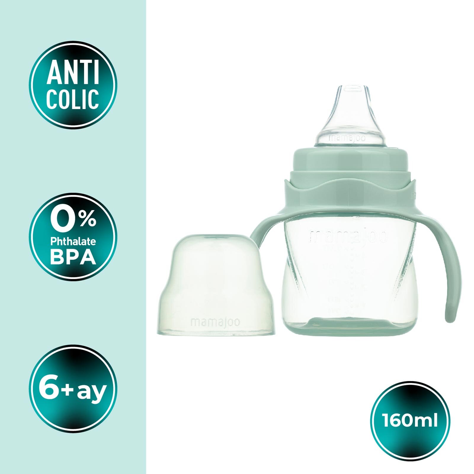 Yumuşak Uçlu Kulplu Antikolik Alıştırma Bardağı 6+ Ay 160 ml Yeşil