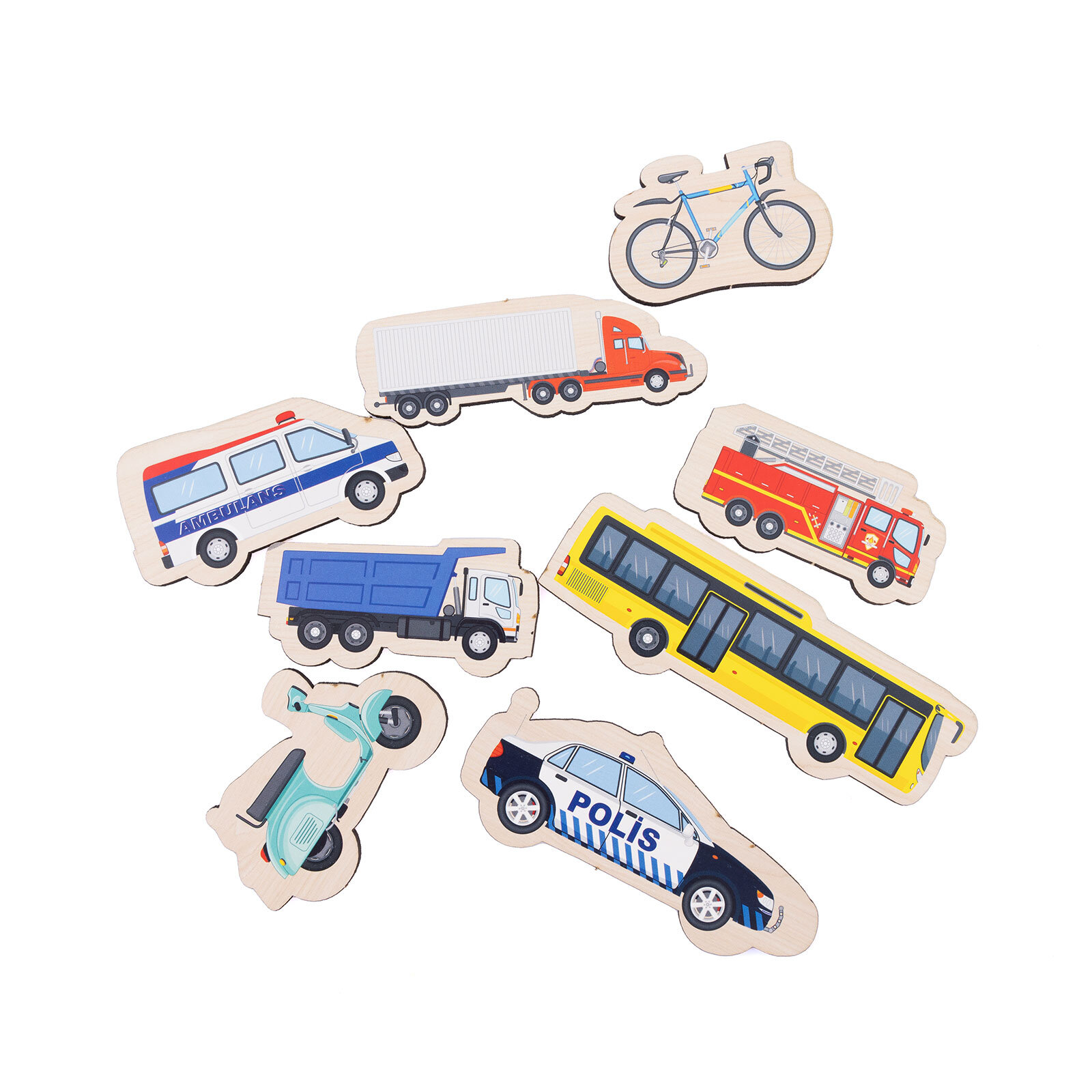 Ahşap Kara Taşıtları Eğitici Set Ahşap Kara Taşıtları Eğitici Set