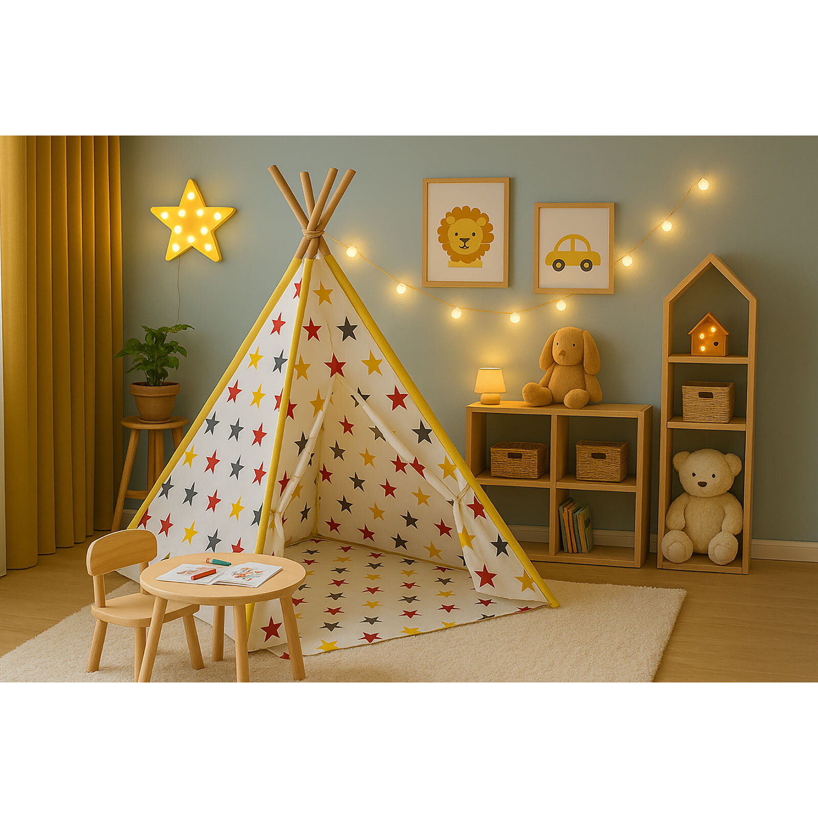 Ahşap Kızılderili Oyun Çadırı - Stars