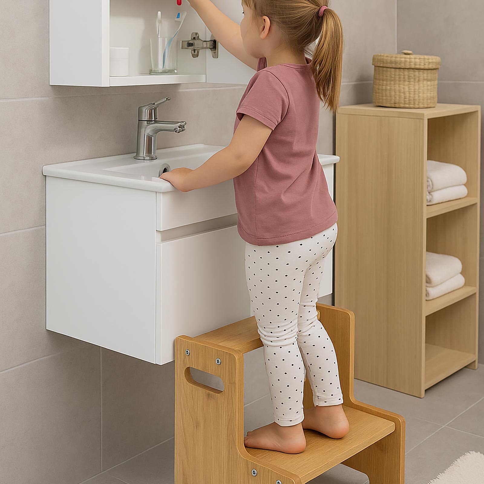 Ahşap Montessori Yükseltici Basamak Naturel