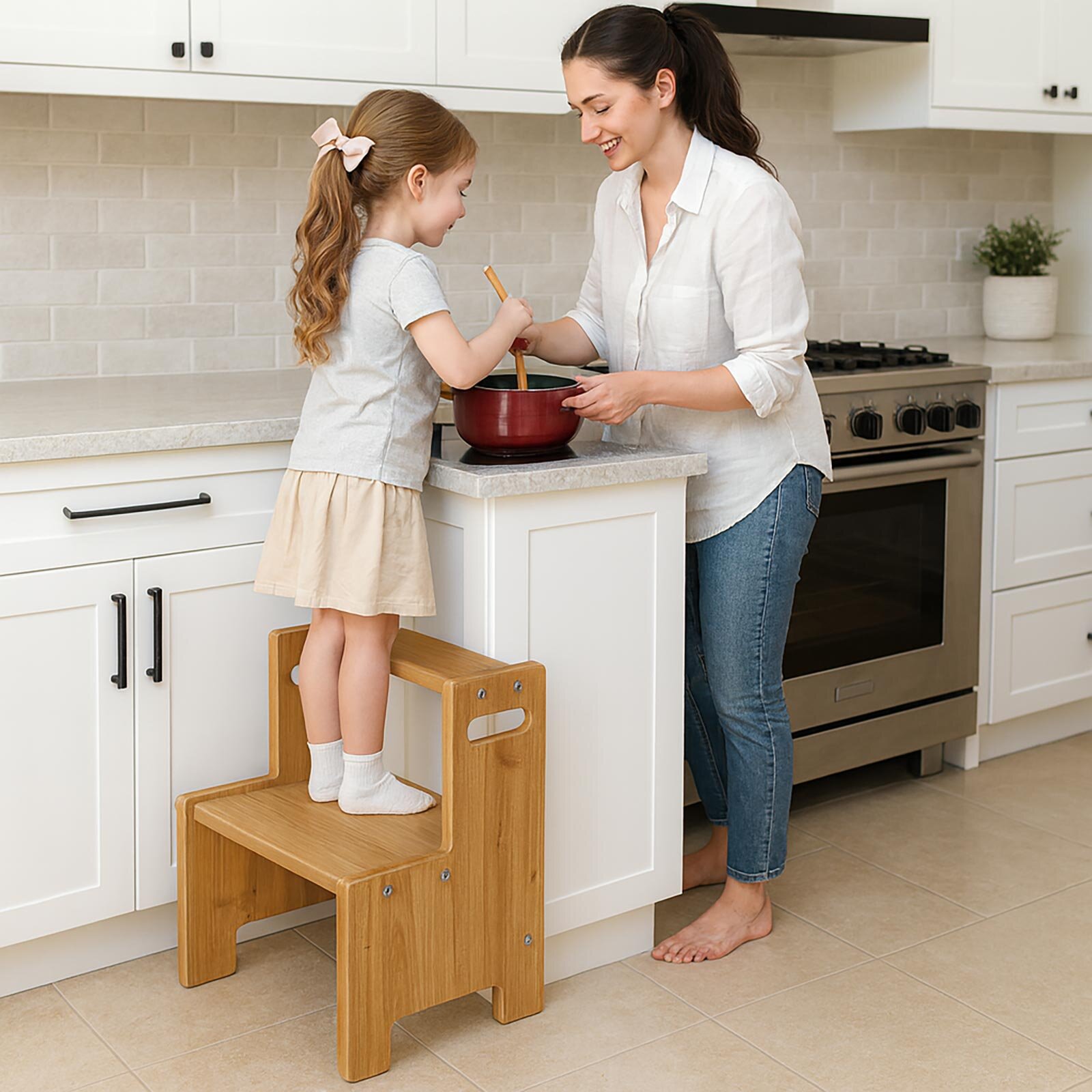 Ahşap Montessori Yükseltici Basamak Naturel