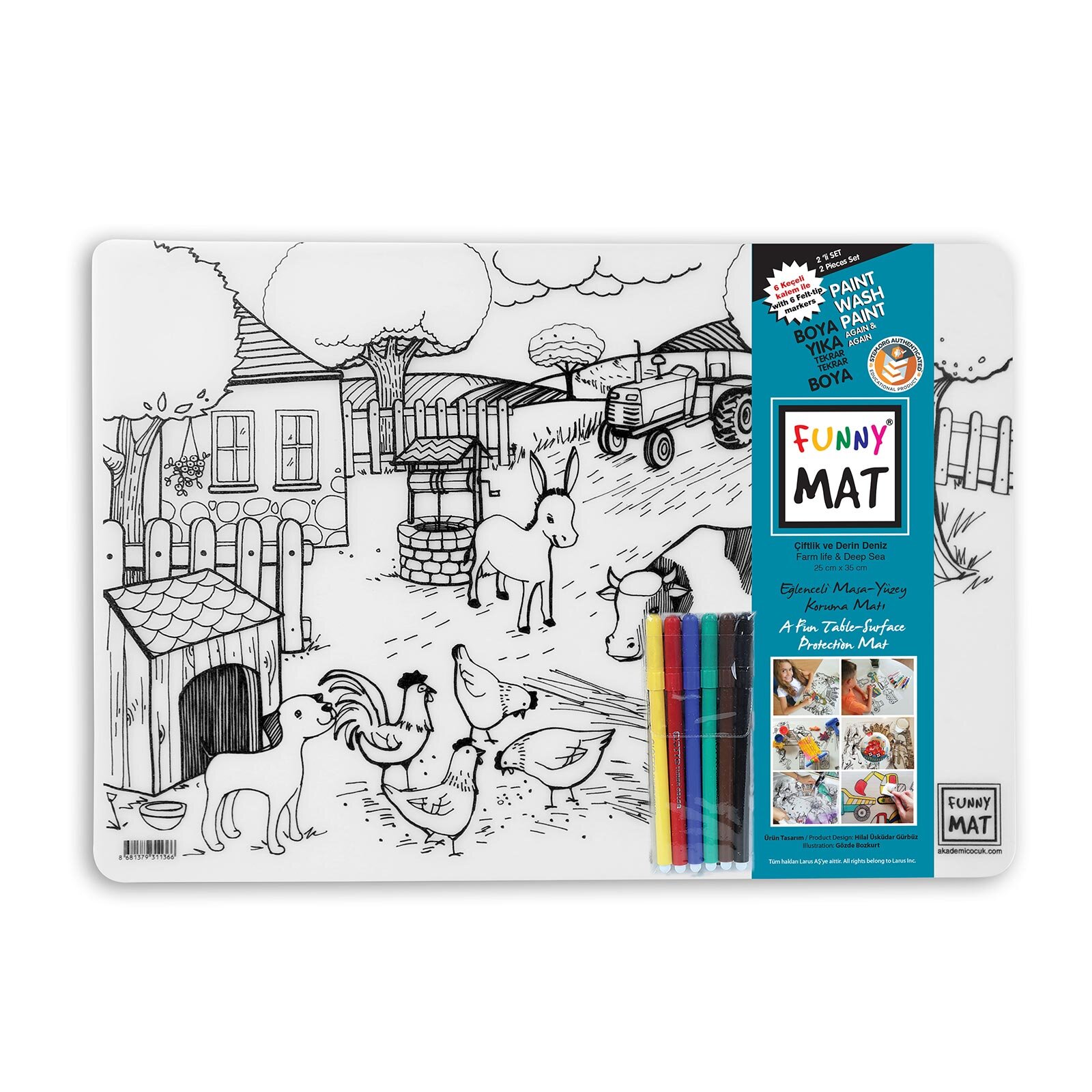 Akademi Çocuk-Funny Mat - Çiftlik & Derin Deniz&nbsp; 25x35cm 3'lü Kalem