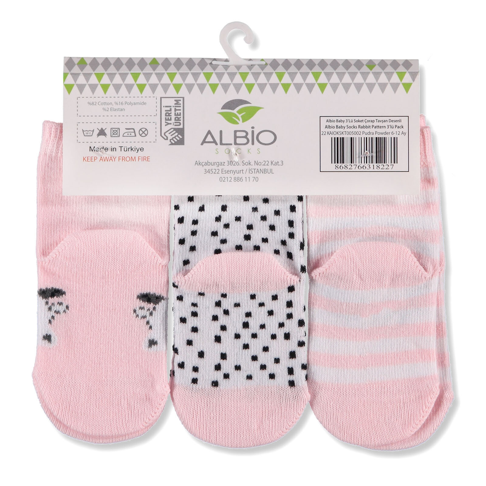 Tavşan Desenli 3lü Soket Çorap Kız Bebek