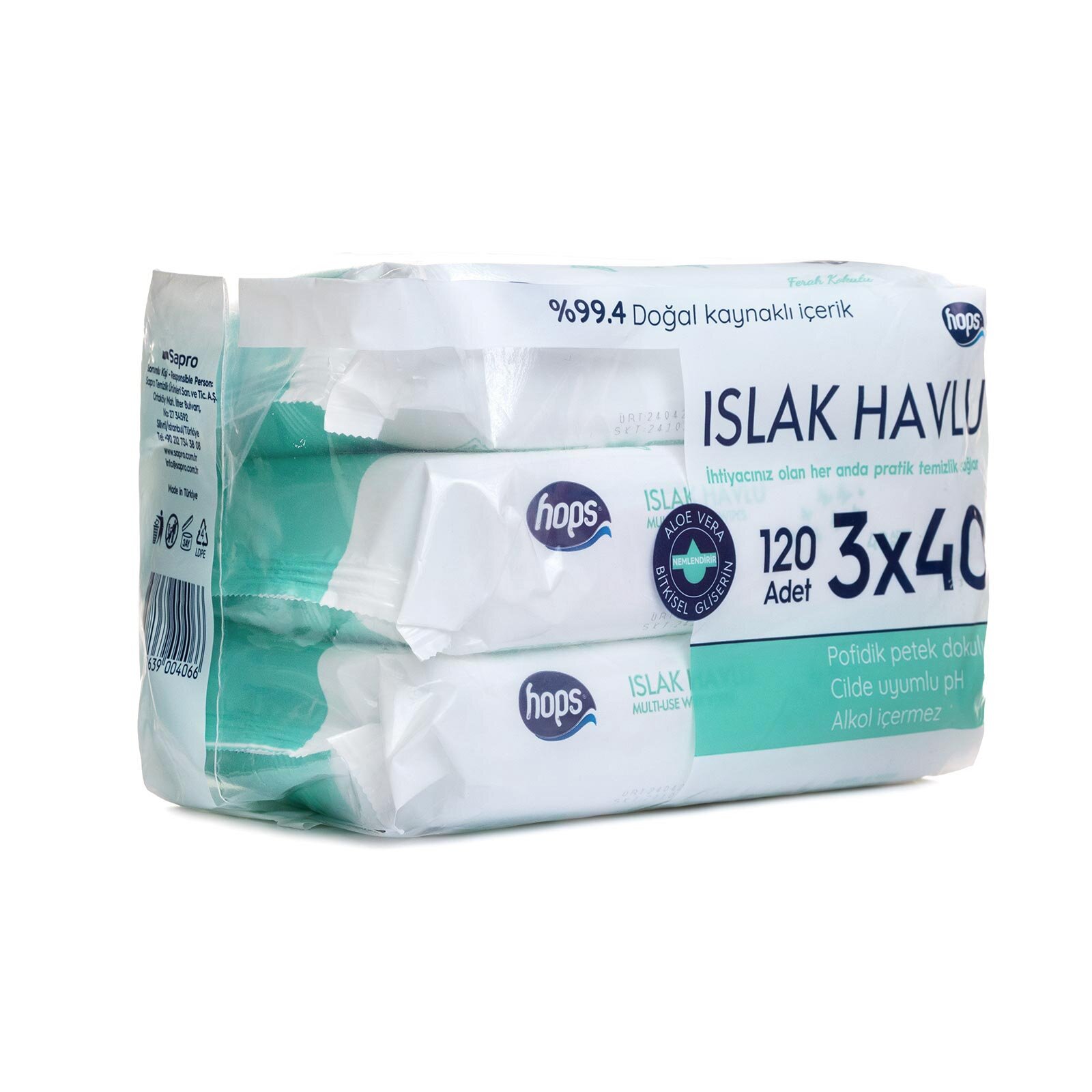 Hops Aloe Vera Islak Mendil 3x40 Adet - ebebek