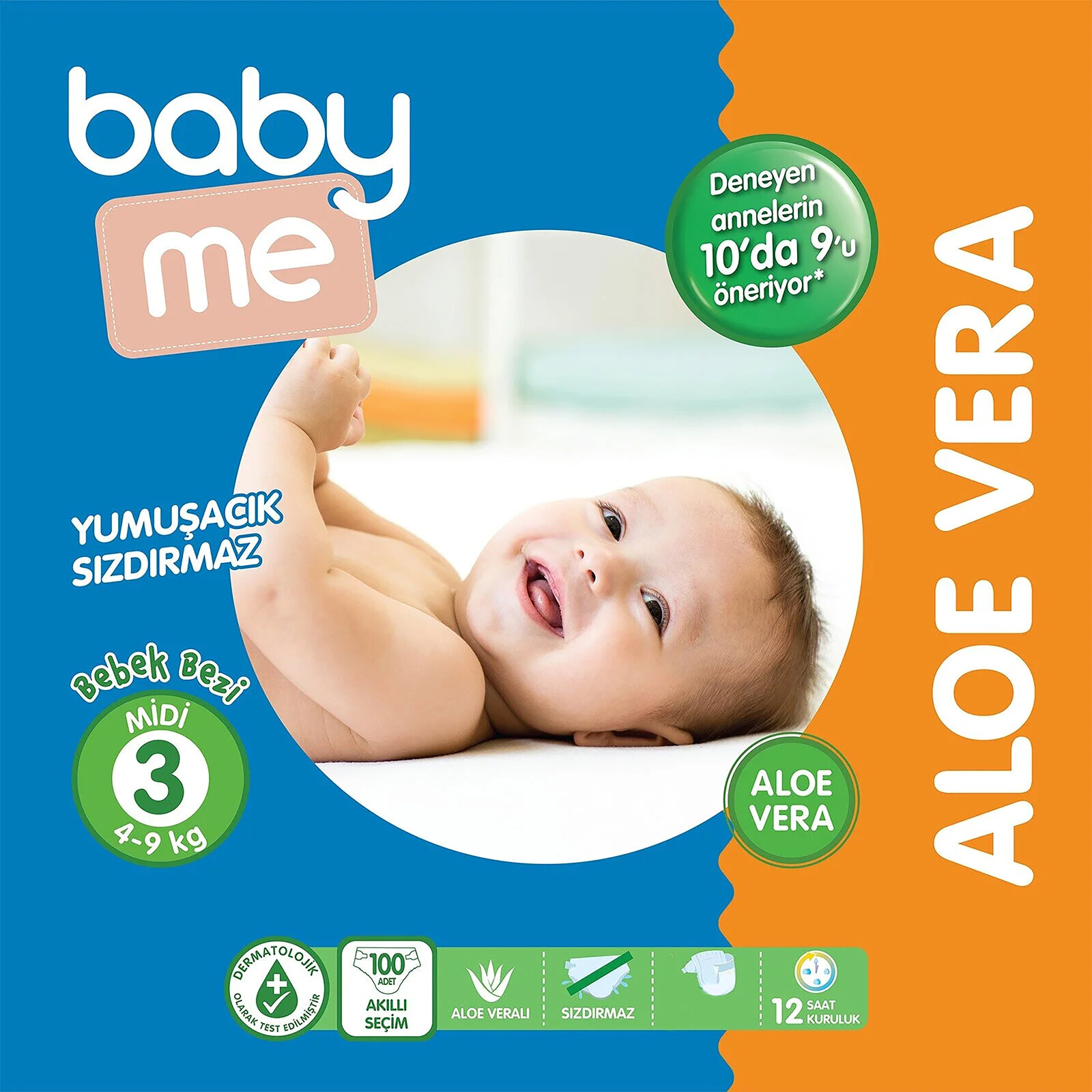 Aloe Vera Midi 3 Numara Bebek Bezi 4-9 kg 100 adet
