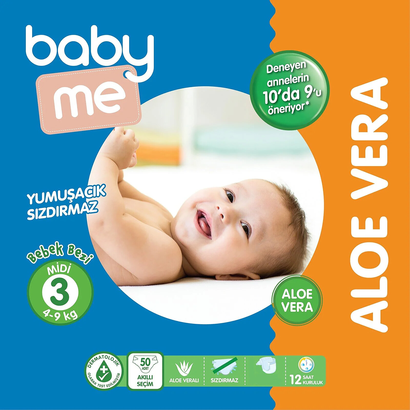 Aloe Vera Midi 3 Numara Bebek Bezi 4-9 kg 50 adet
