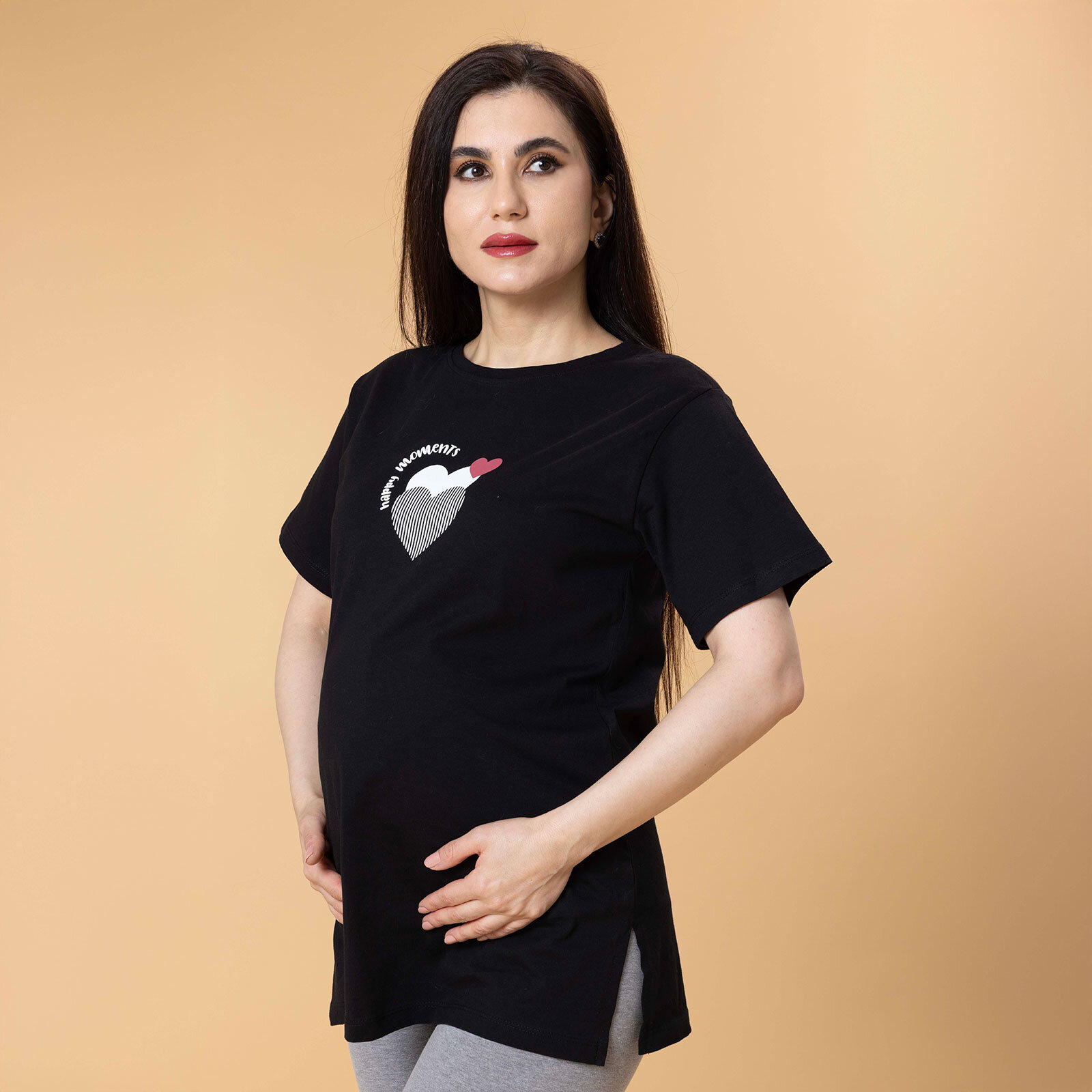 Anne Hamile Kısa Kol Tshirt Bisiklet Yaka Kısa Kol