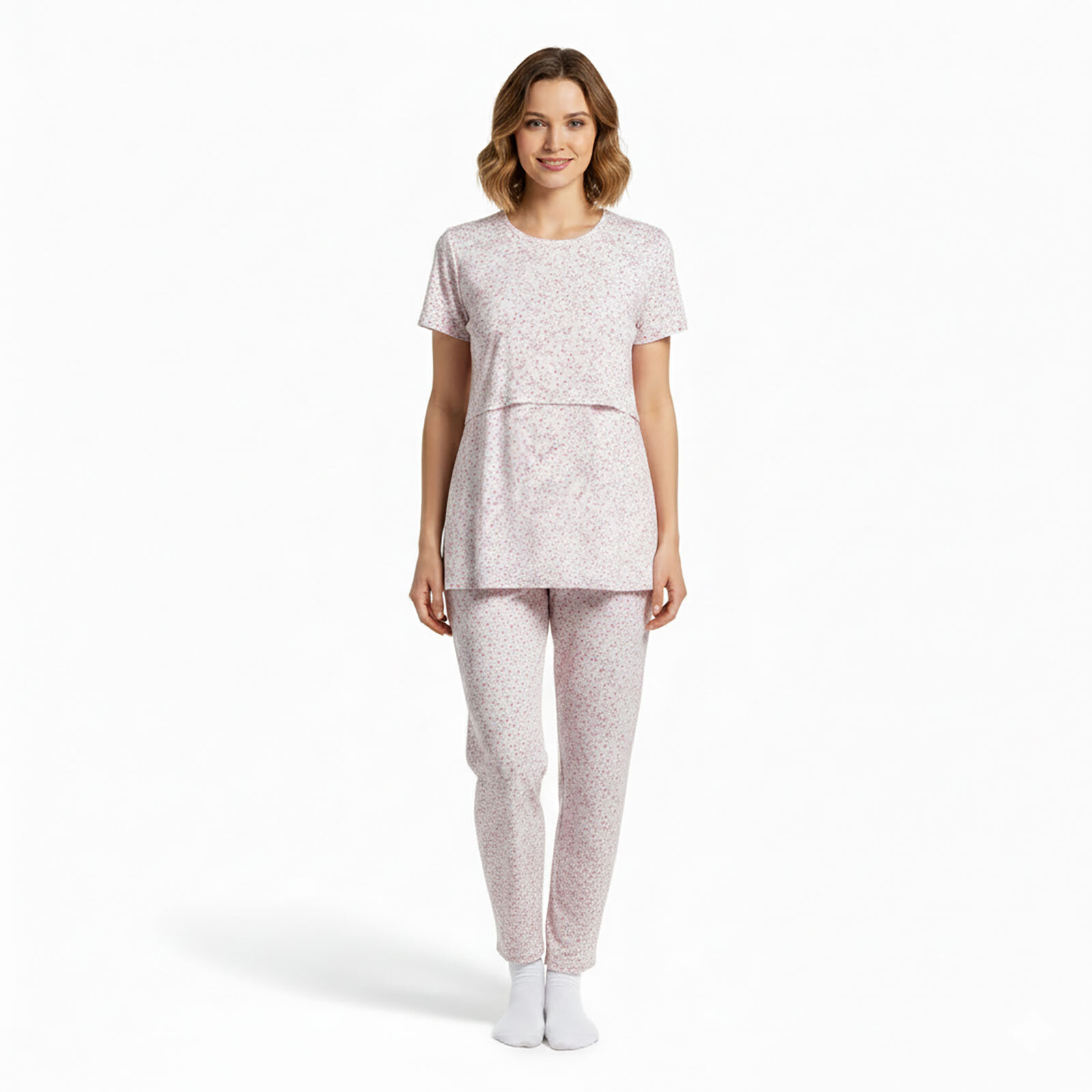 Anne Hamile Pijama Takımı Bisiklet Yaka Kısa Kol Patiksiz Paça