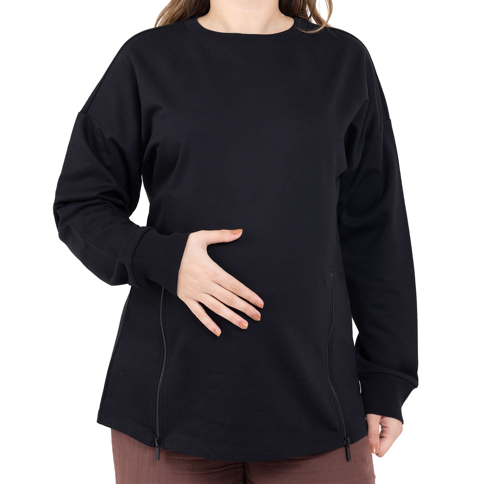 Anne Hamile Sweatshirt İki İplik Bisiklet Yaka Uzun Kol Anne Hamile Sweatshirt İki İplik Bisiklet Yaka Uzun Kol