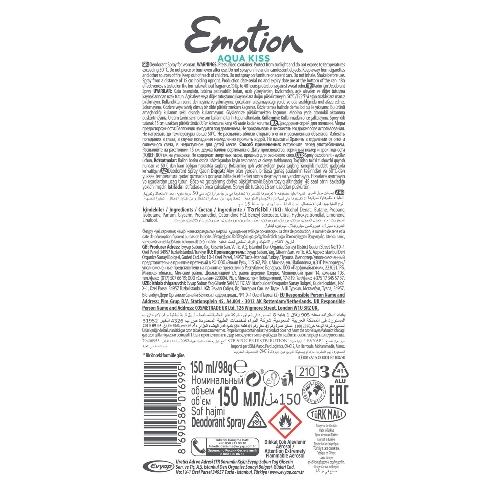 Aqua Kiss Kadın Deodorant Sprey 150 ml Aqua Kiss Kadın Deodorant Sprey 150 ml