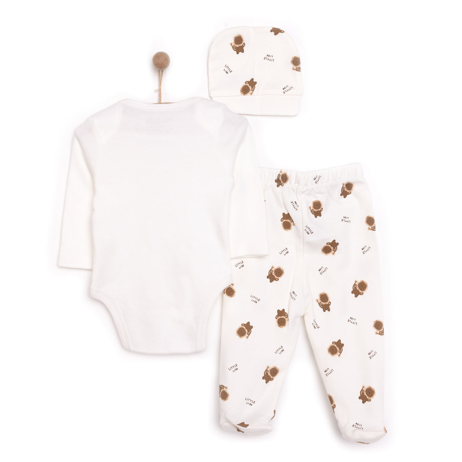 Aslan Baskılı Yenidoğan Kız Body-Patikli Alt-Şapka Kız Bebek