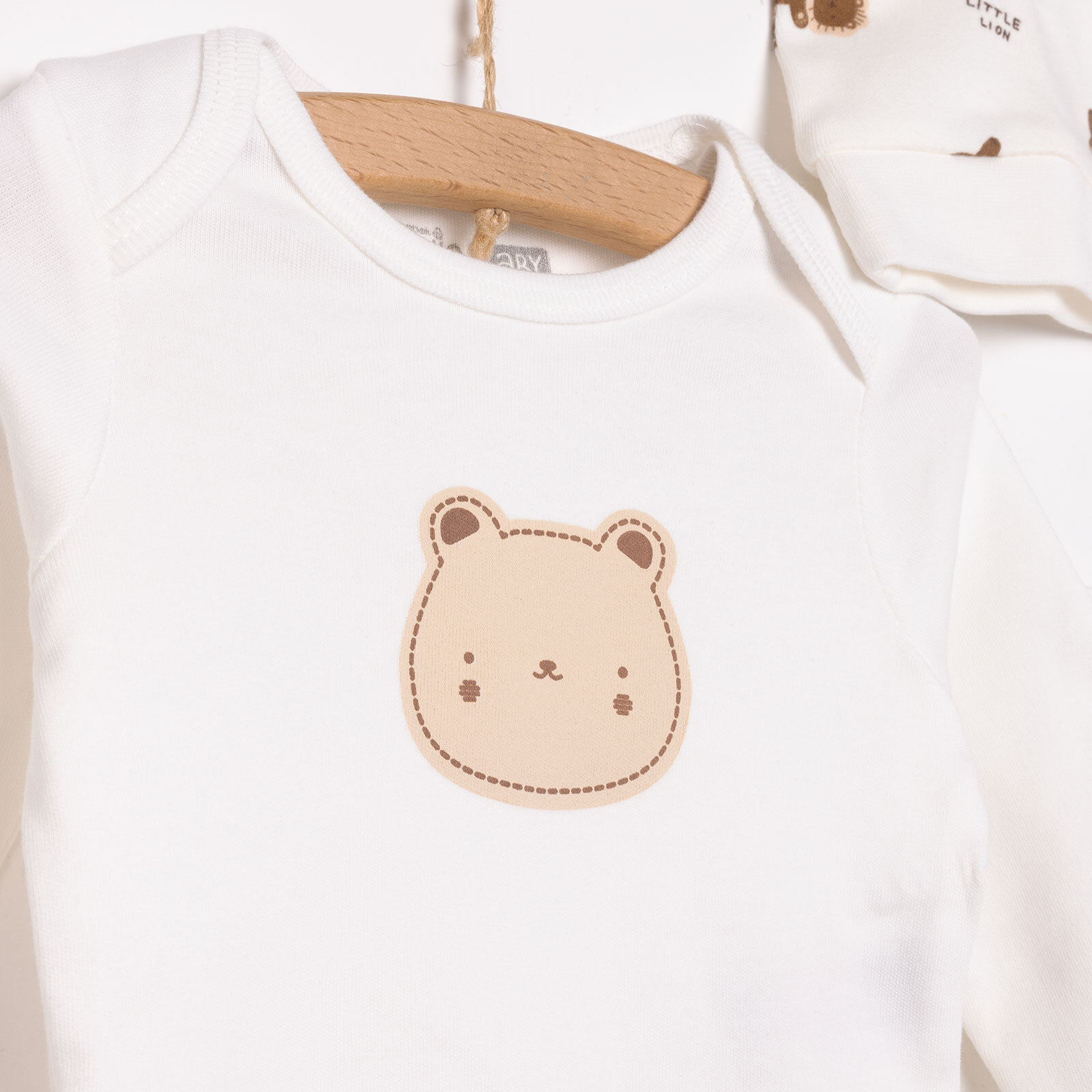 Aslan Baskılı Yenidoğan Kız Body-Patikli Alt-Şapka Kız Bebek