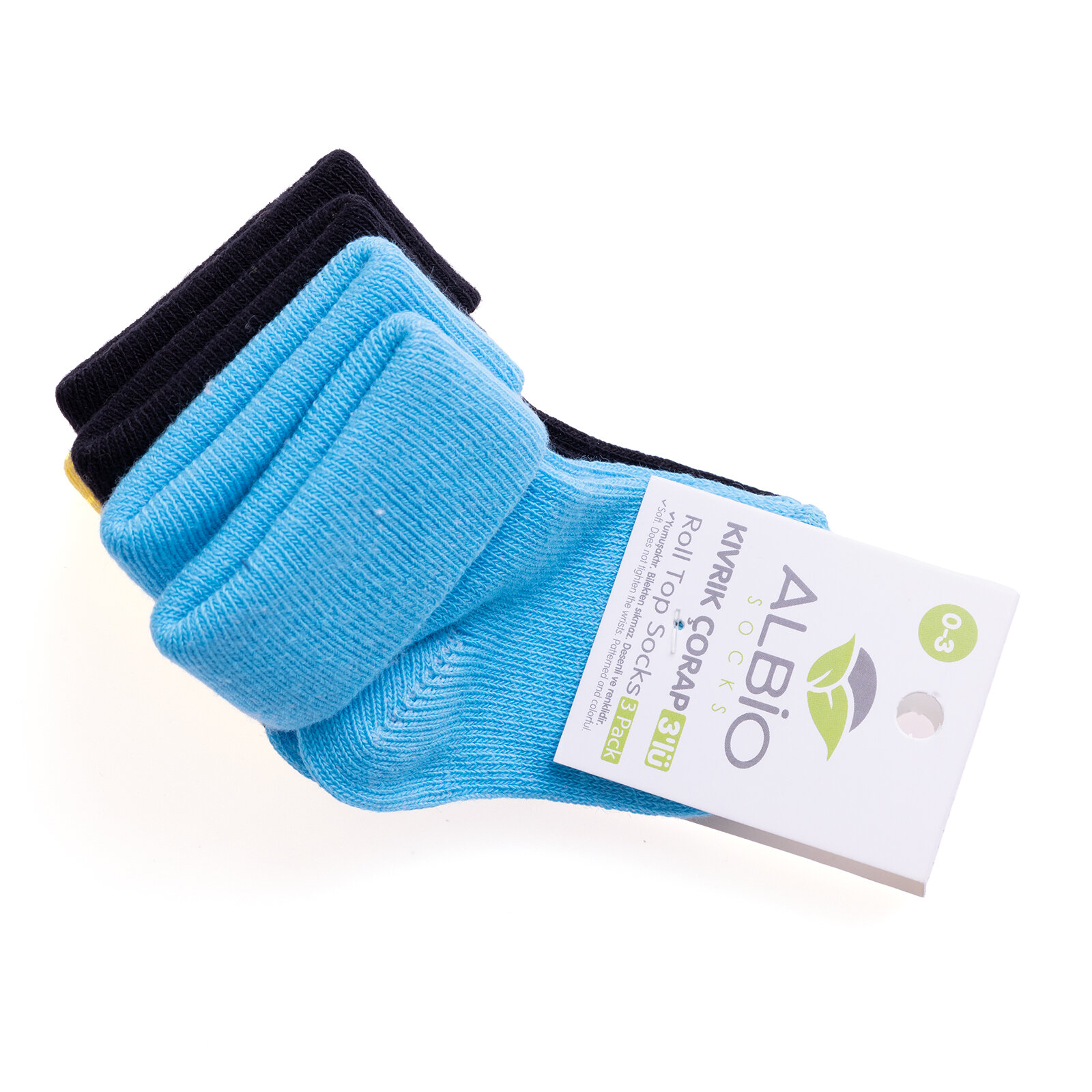 Albio Düz 3lü Kıvrık Çorap Erkek Bebek