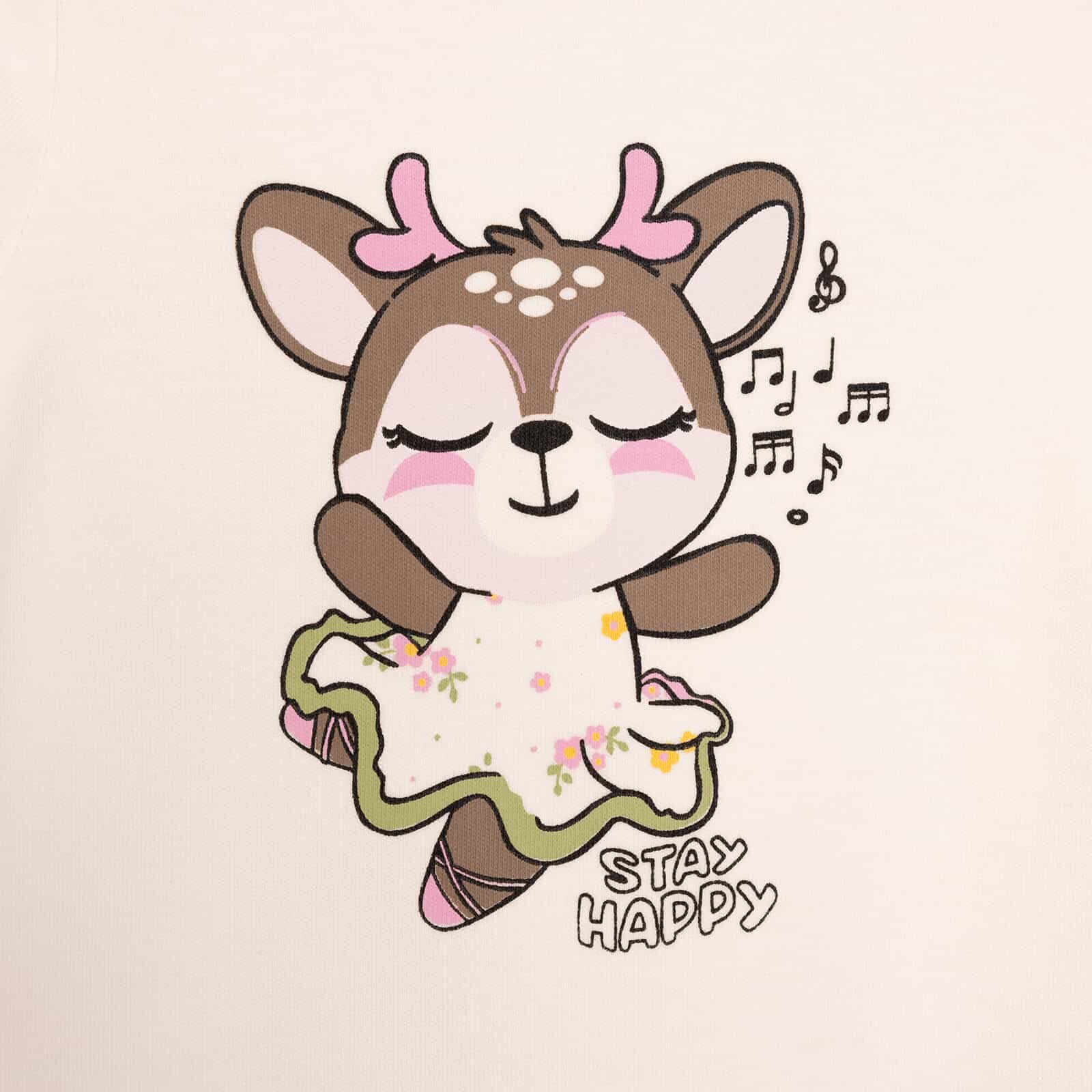 Bisiklet Yaka Geyik Desen Kız Bebek Pijama Takımı