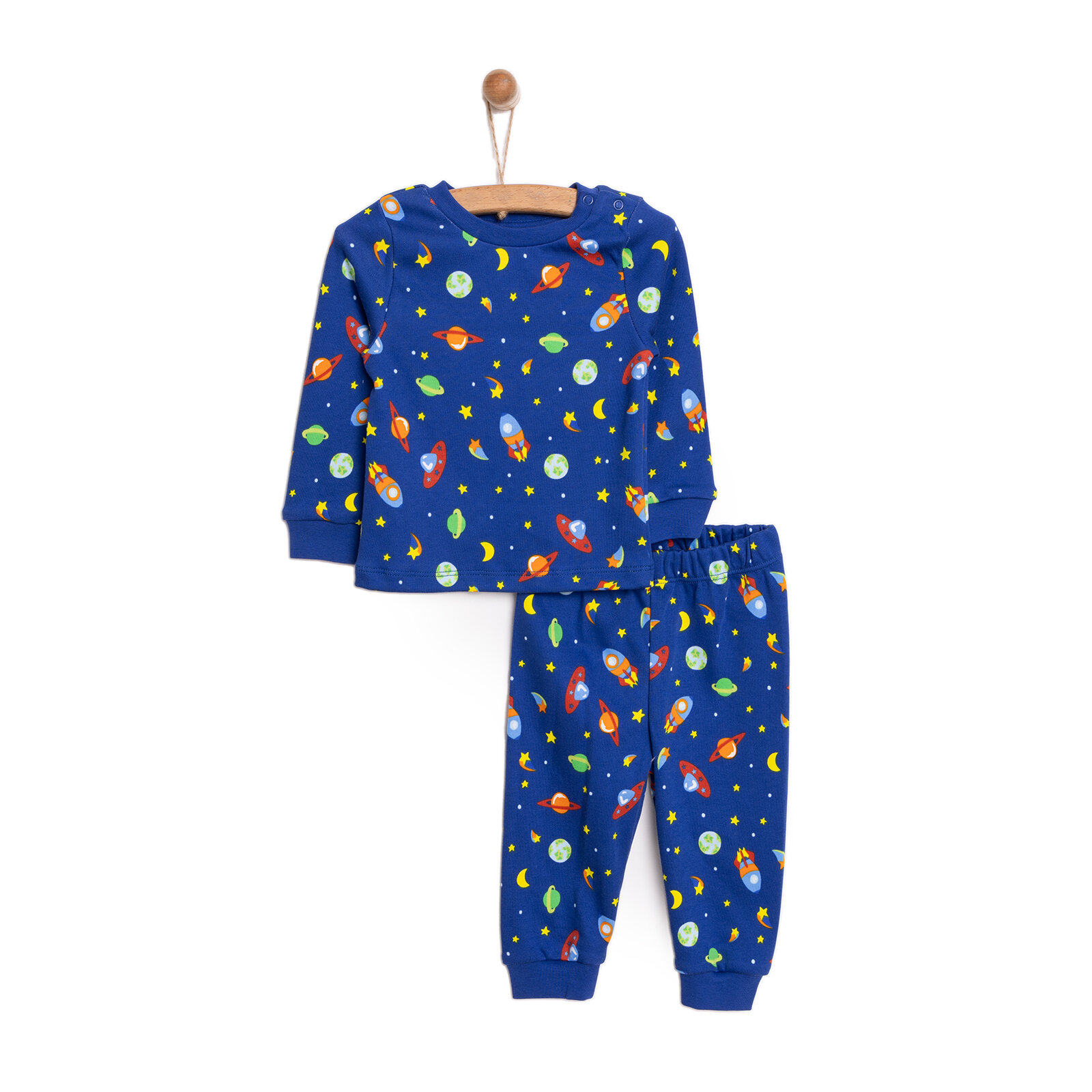 Bisiklet Yaka Uzay Desenli Erkek Bebek Pijama takımı