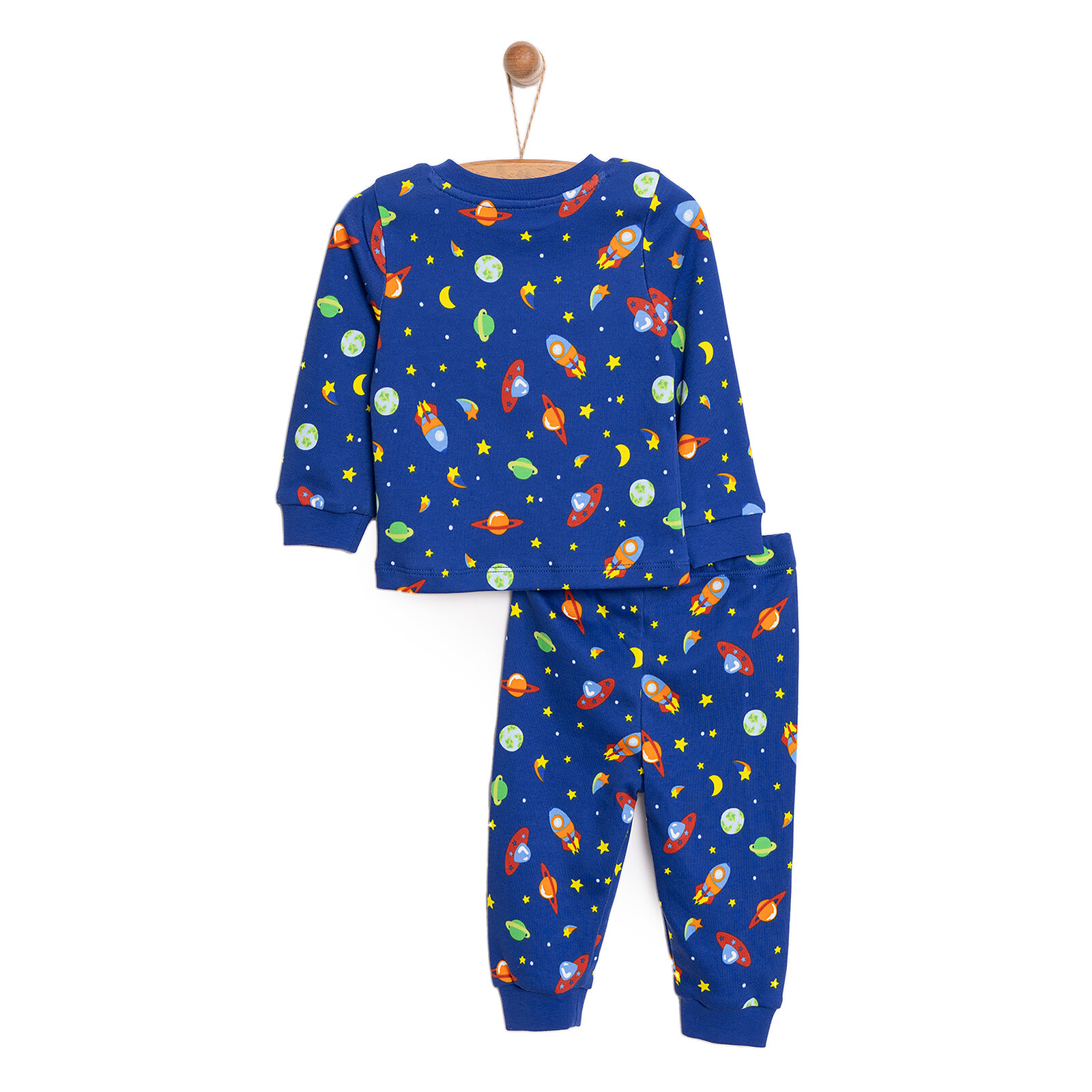 Bisiklet Yaka Uzay Desenli Erkek Bebek Pijama takımı