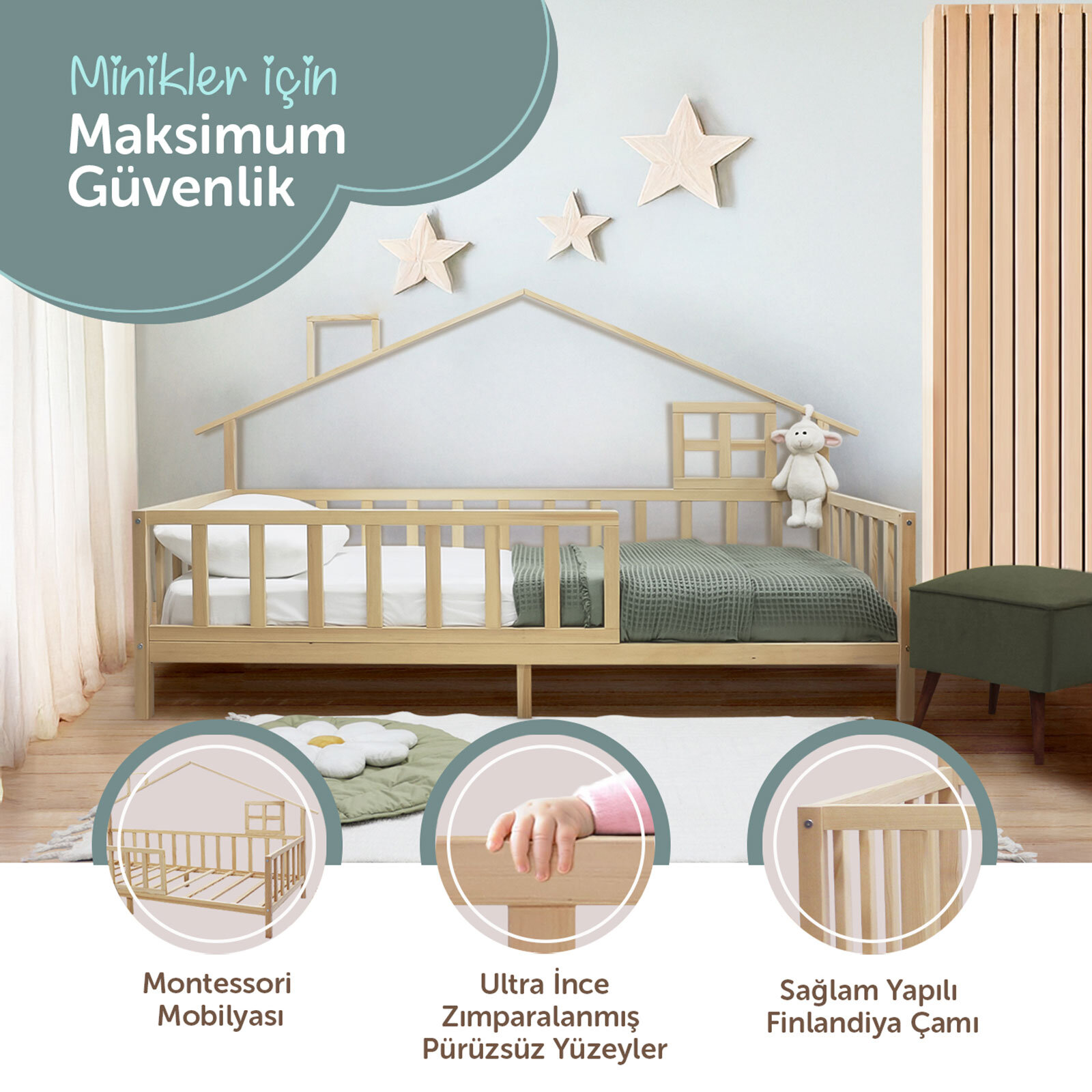 Arkası Çatılı Montessori Karyola 90x190 cm Arkası Çatılı Montessori Karyola 90x190 cm