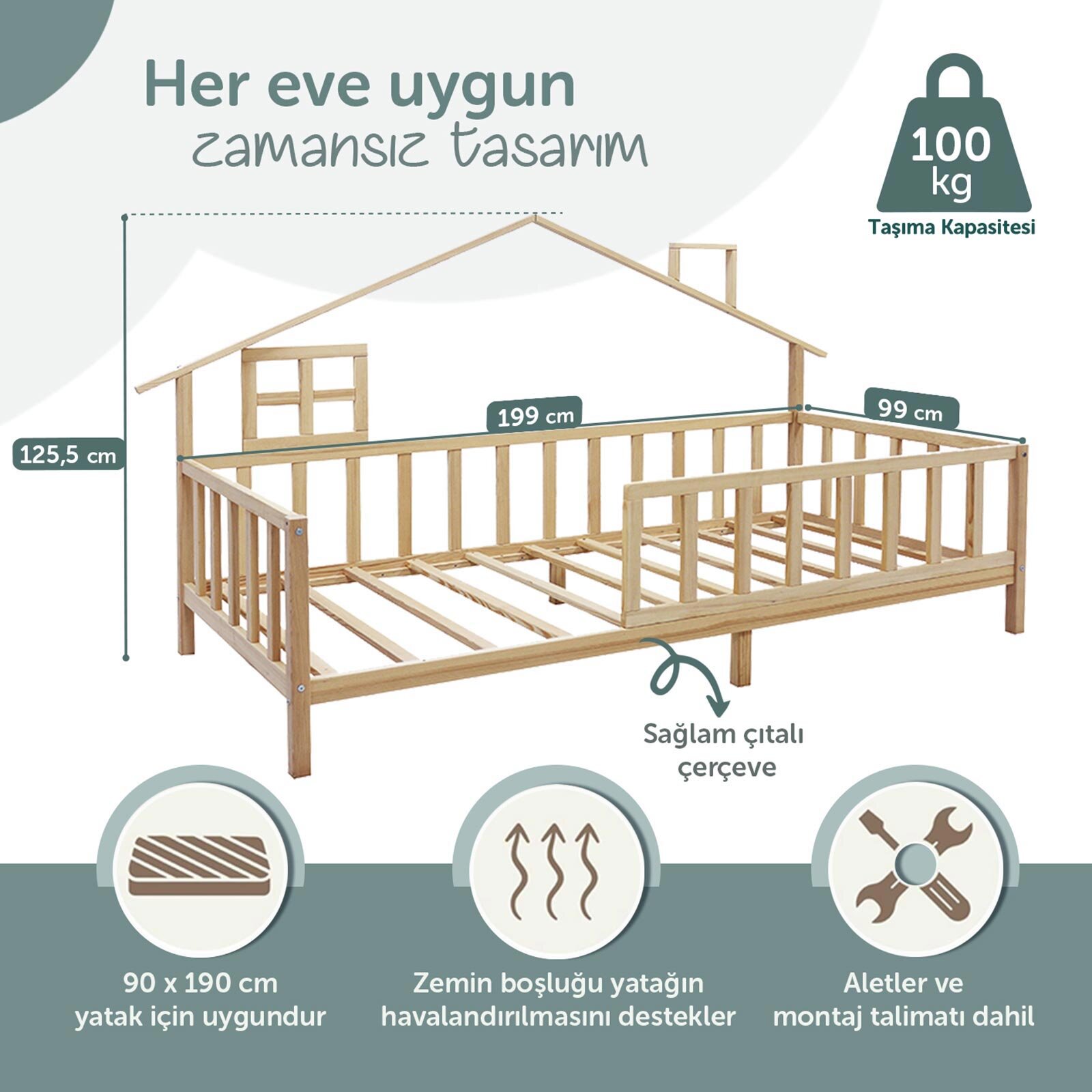 Arkası Çatılı Montessori Karyola 90x190 cm Arkası Çatılı Montessori Karyola 90x190 cm