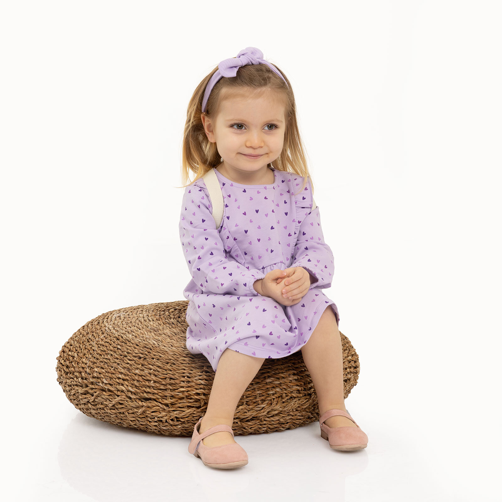 Basic Kız Kalp Desenli Fırfırlı Elbise Kız Bebek