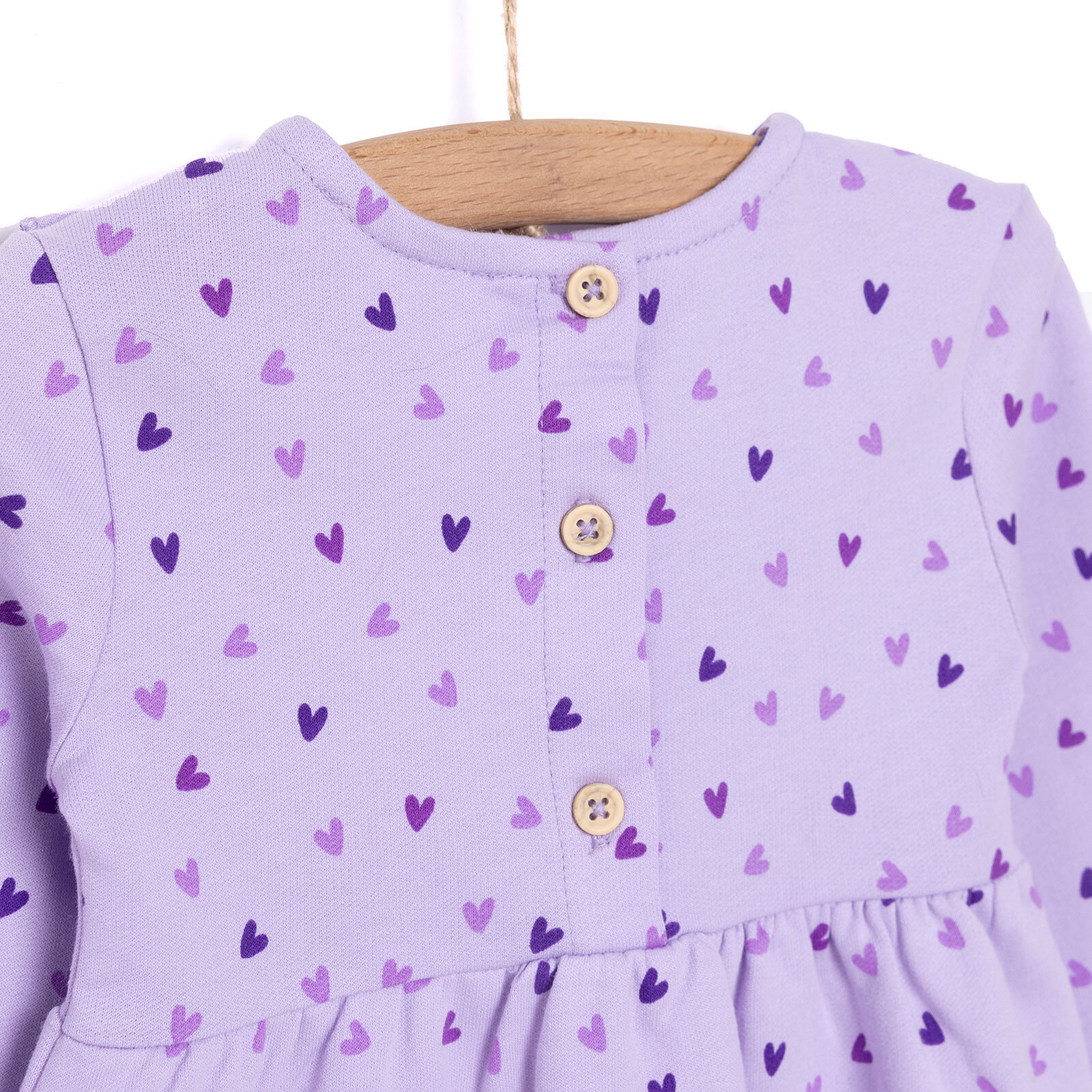 Basic Kız Kalp Desenli Fırfırlı Elbise Kız Bebek