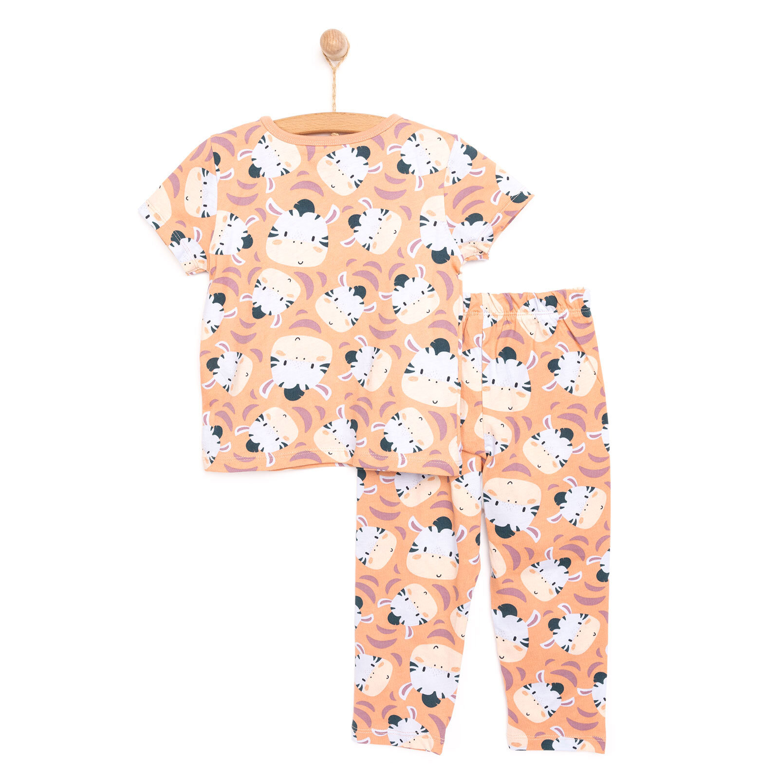 Erkek Kısa Kol Zebra Desenli Bisiklet Yaka Pijama Takımı