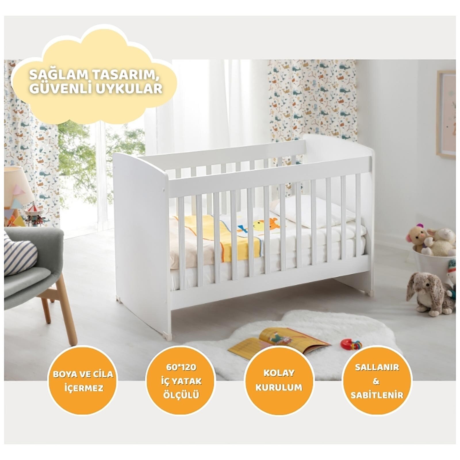 Crib2 Sallanabilir ve Sabitlenebilir Beşik 60x120 cm