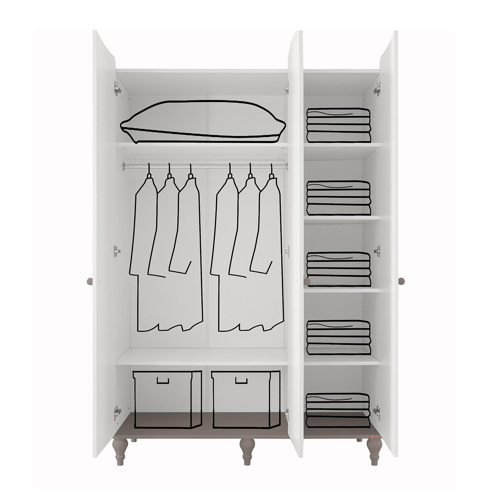 Line Gri 3 Kapılı Dolap