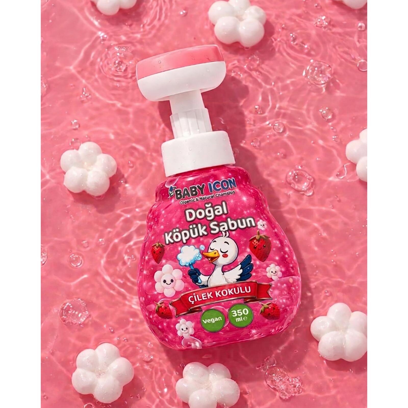 Babyİcon Doğal köpük sabun çiçek form çilekli pembe renkli 350 ml