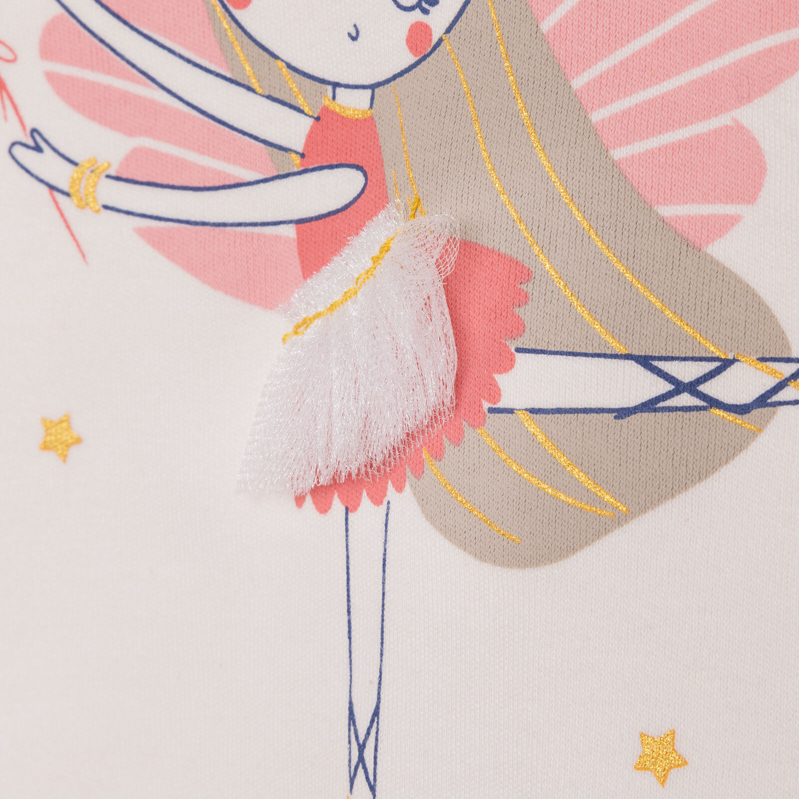 Kız Bebek Pijama Takım İnterlok Balerin Desen Bisiklet Yaka Uzun Kol Ekru