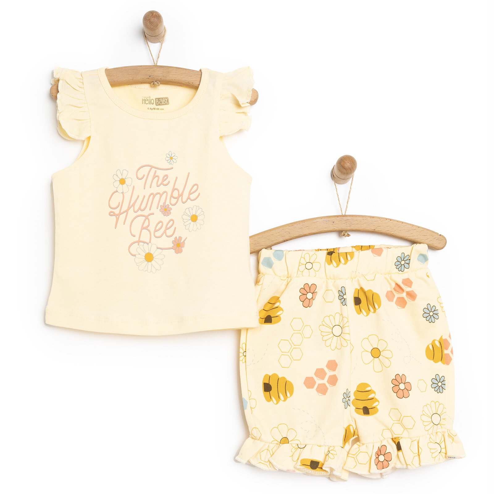 Basic Arı ve Çiçek Baskılı Fırfırlı Atlet-Şort Kız Bebek