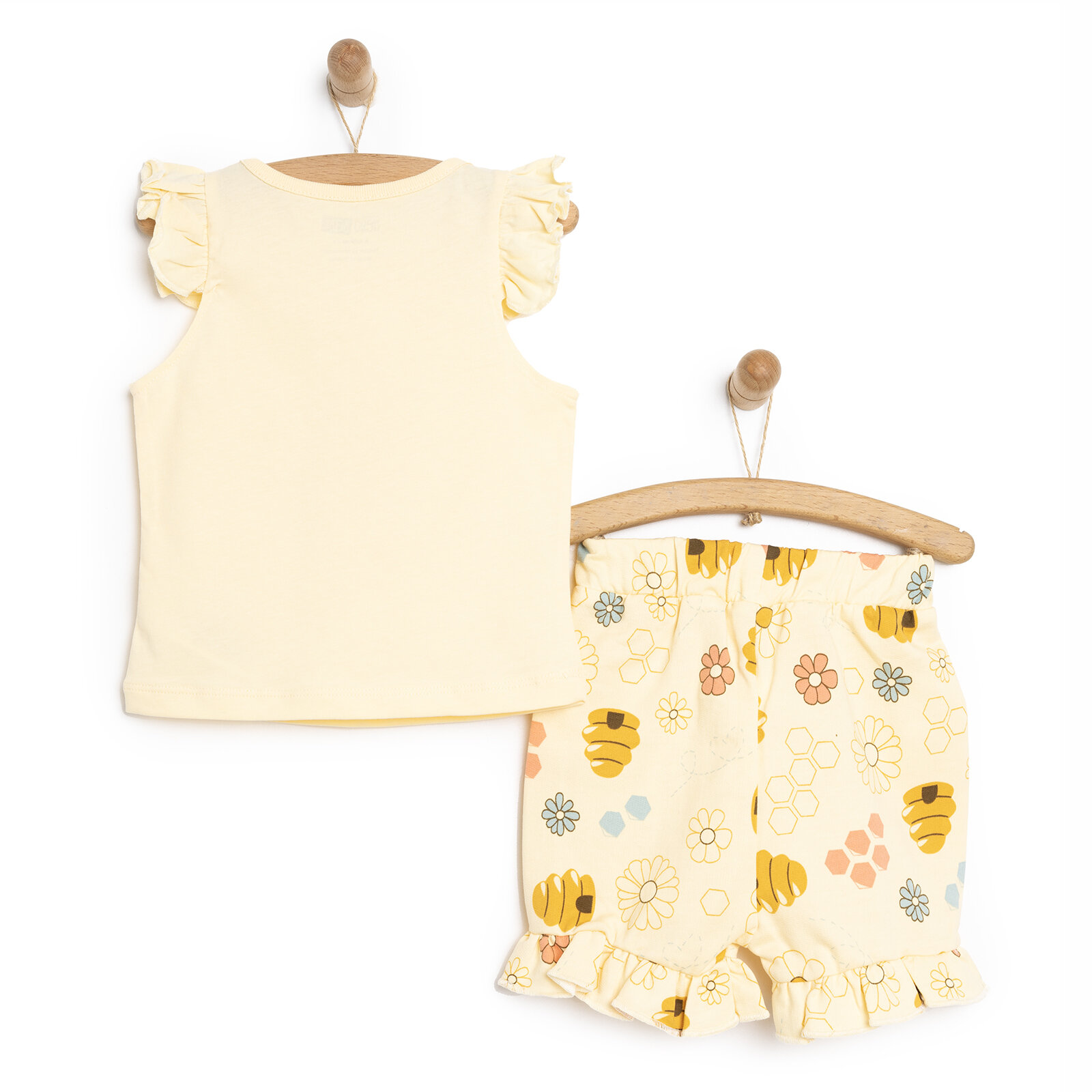 Basic Arı ve Çiçek Baskılı Fırfırlı Atlet-Şort Kız Bebek