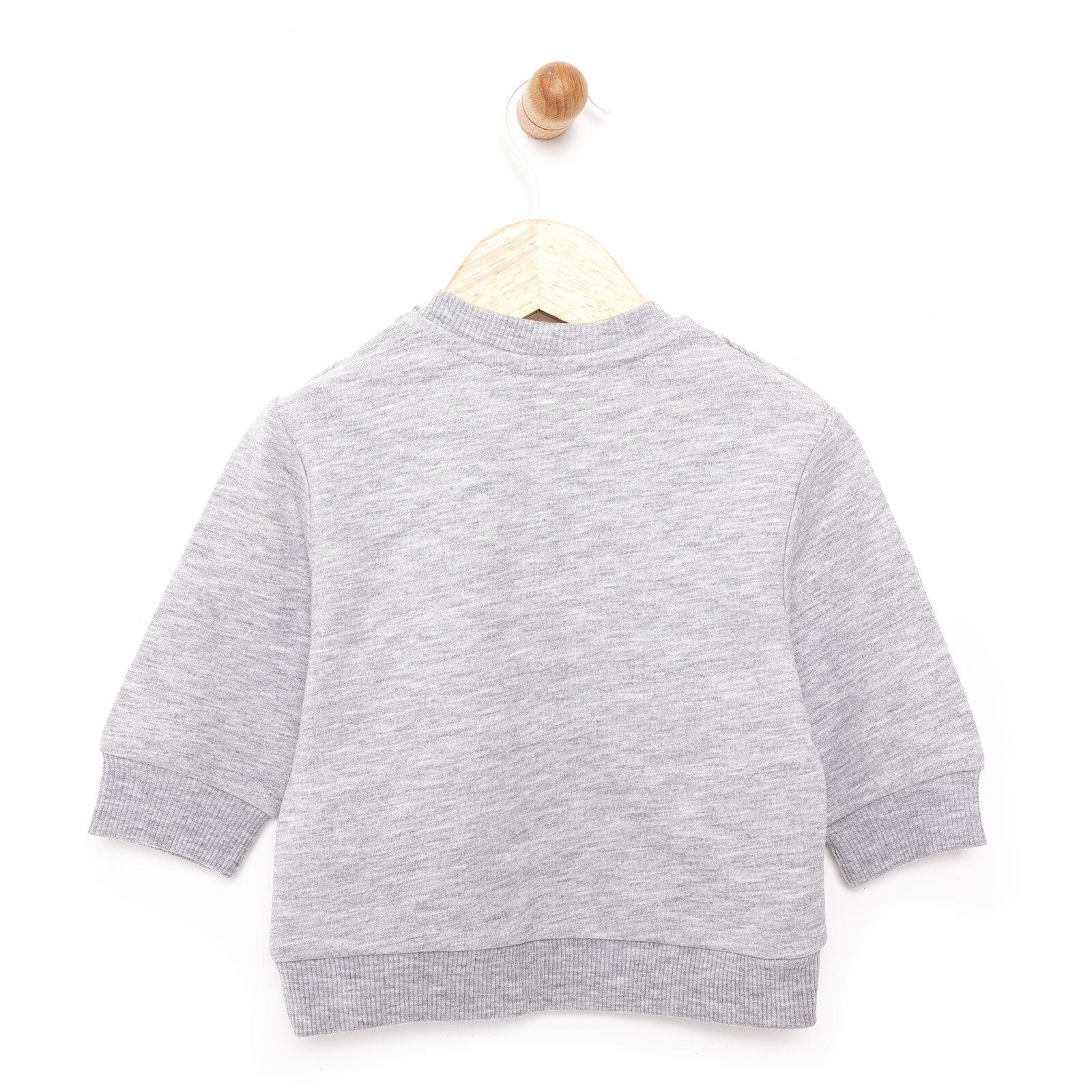 Erkek Bebek Sweatshirt Şardonlu Çıtçıtlı Bisiklet Yaka Uzun Kol Koyu Gri Melanj
