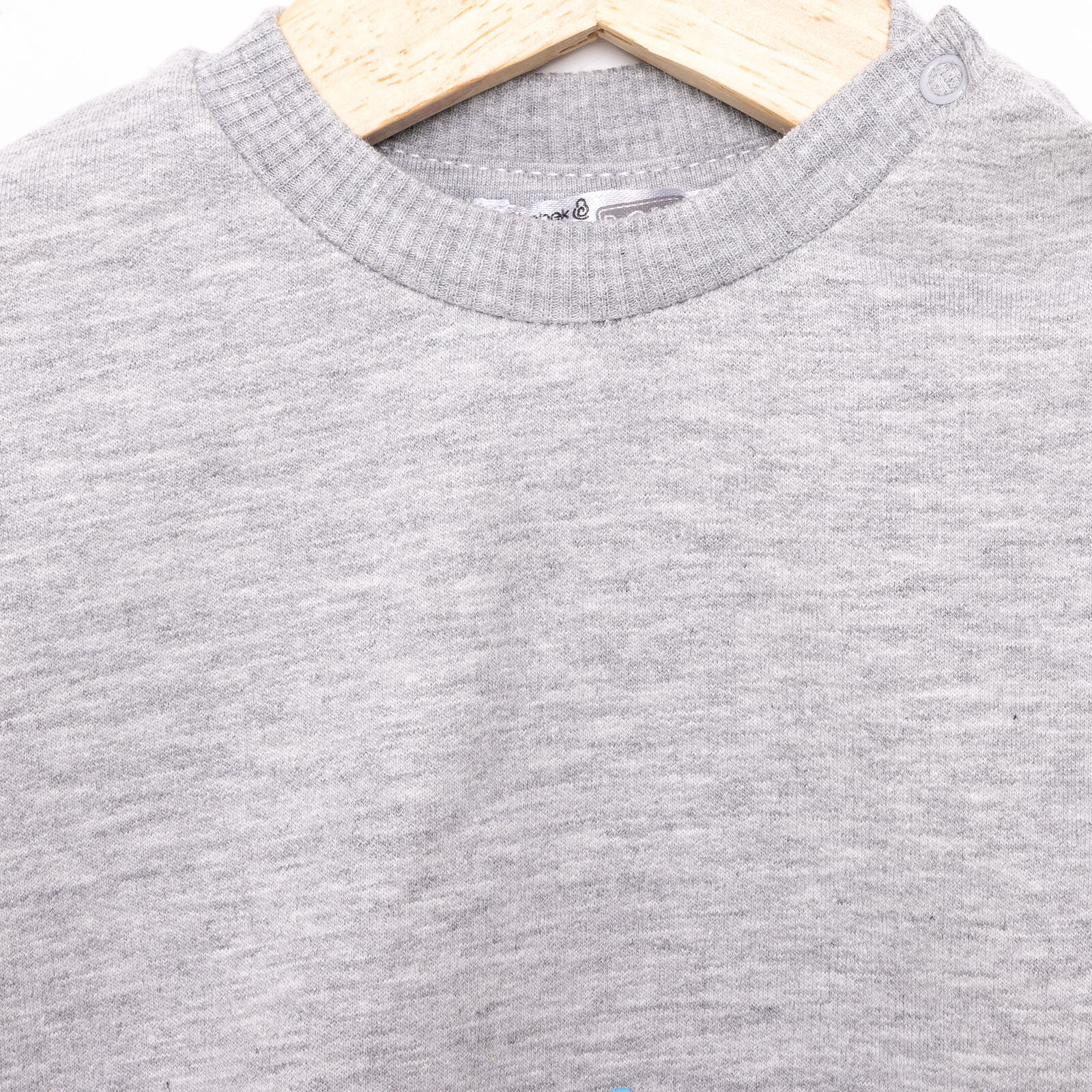 Erkek Bebek Sweatshirt Şardonlu Çıtçıtlı Bisiklet Yaka Uzun Kol Koyu Gri Melanj