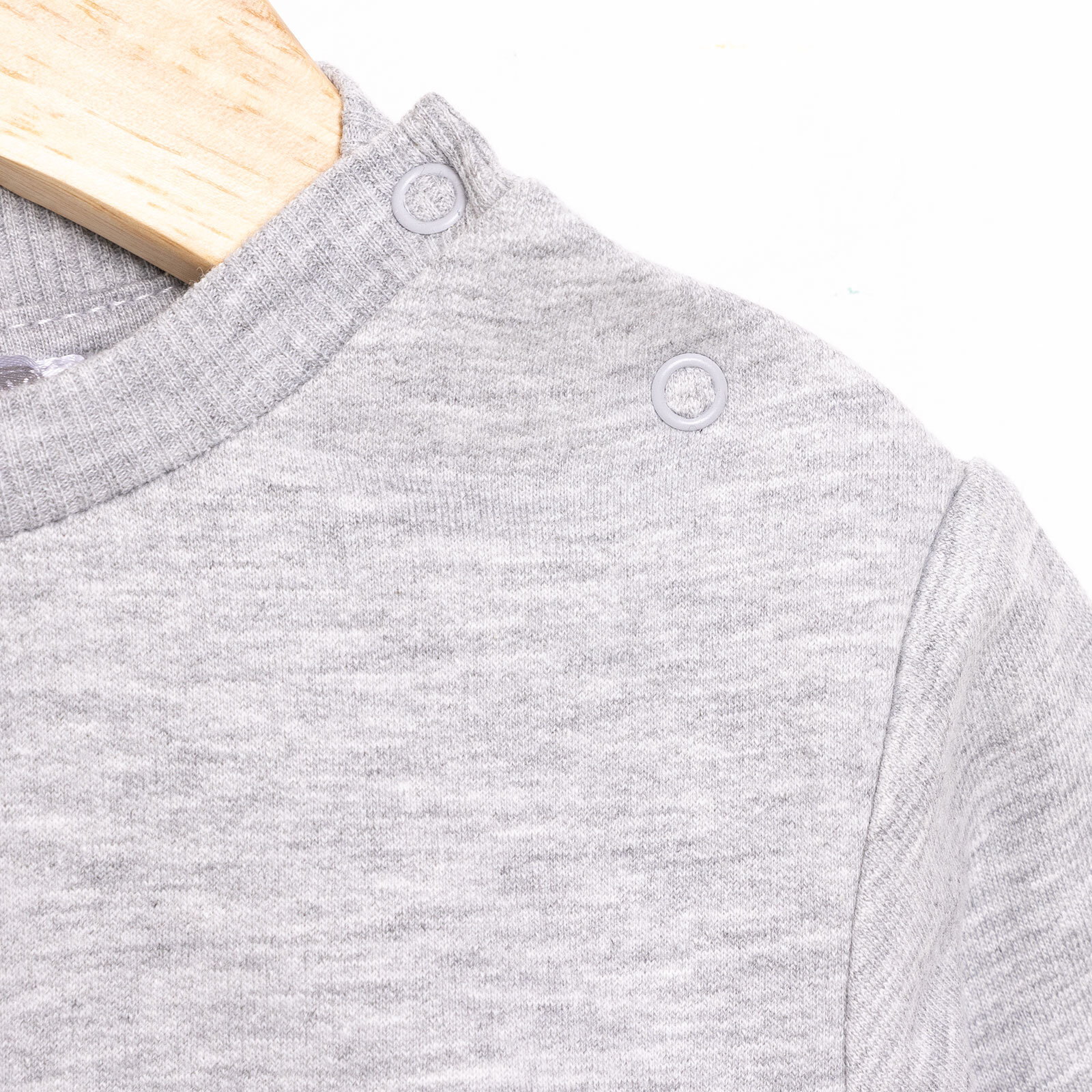 Erkek Bebek Sweatshirt Şardonlu Çıtçıtlı Bisiklet Yaka Uzun Kol Koyu Gri Melanj