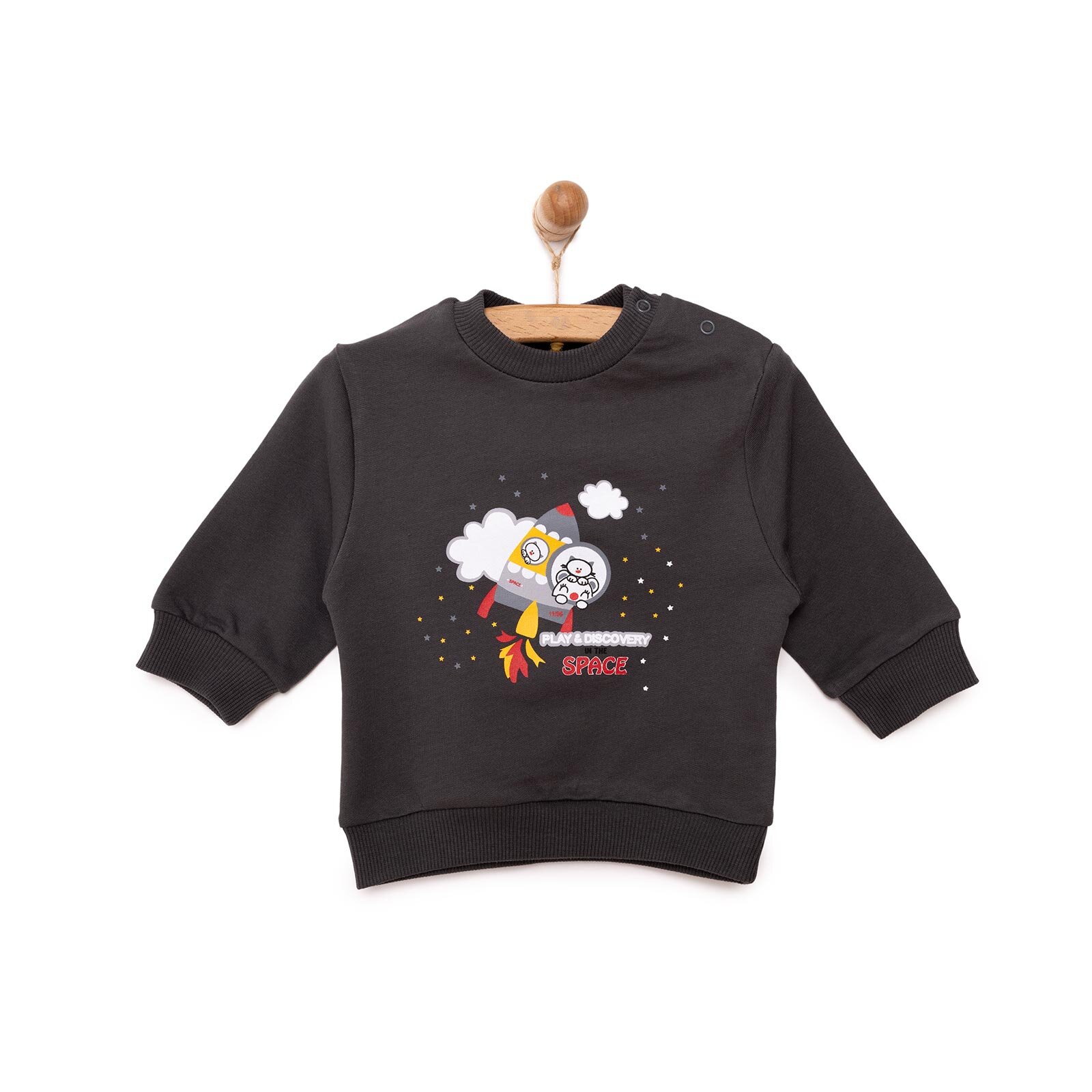 Erkek Bebek Sweatshirt Şardonlu Çıtçıtlı Bisiklet Yaka Uzun Kol Koyu Gri Erkek Bebek Sweatshirt Şardonlu Çıtçıtlı Bisiklet Yaka Uzun Kol Koyu Gri