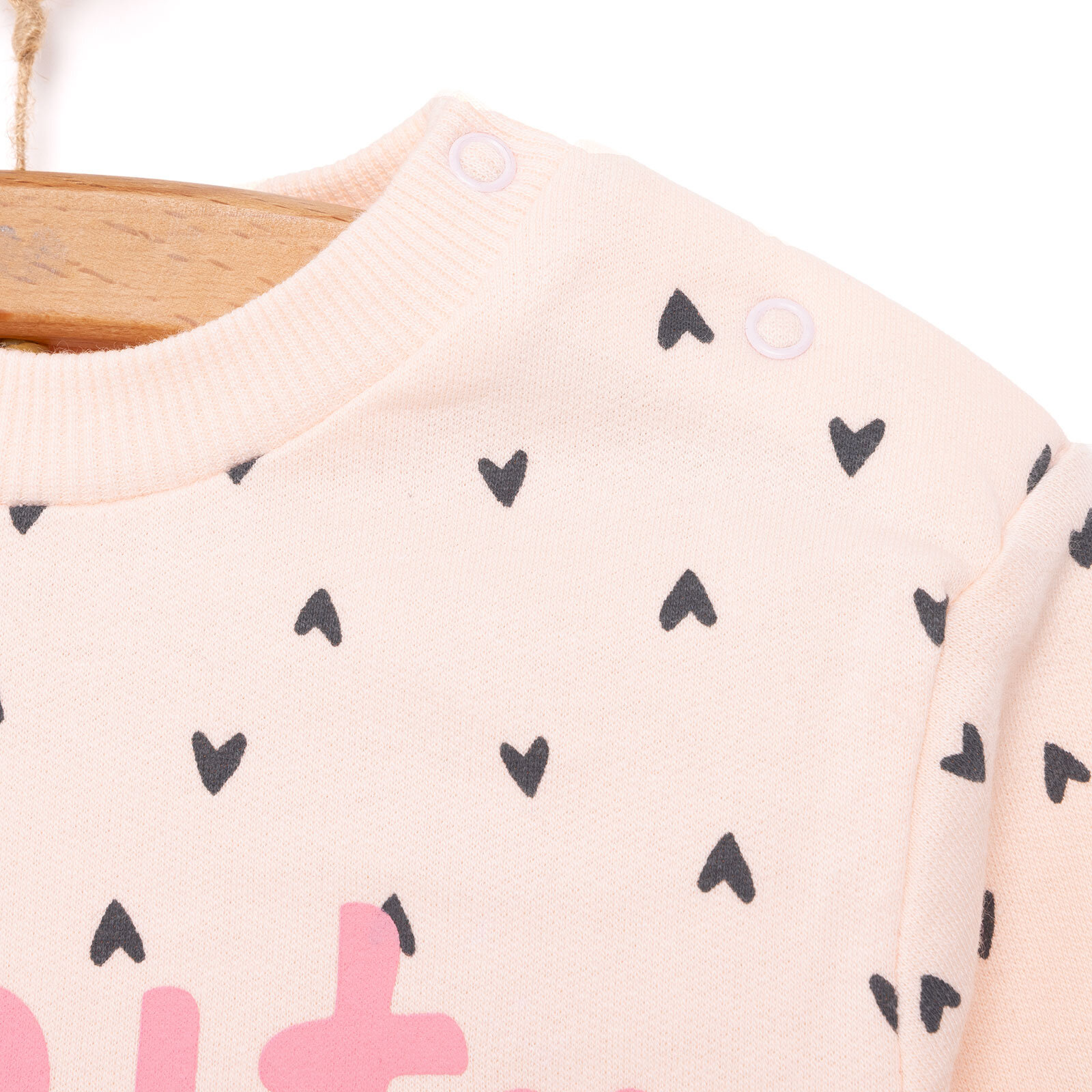 Kız Bebek Sweatshirt Şardonlu Bisiklet Yaka Uzun Kol Desenli