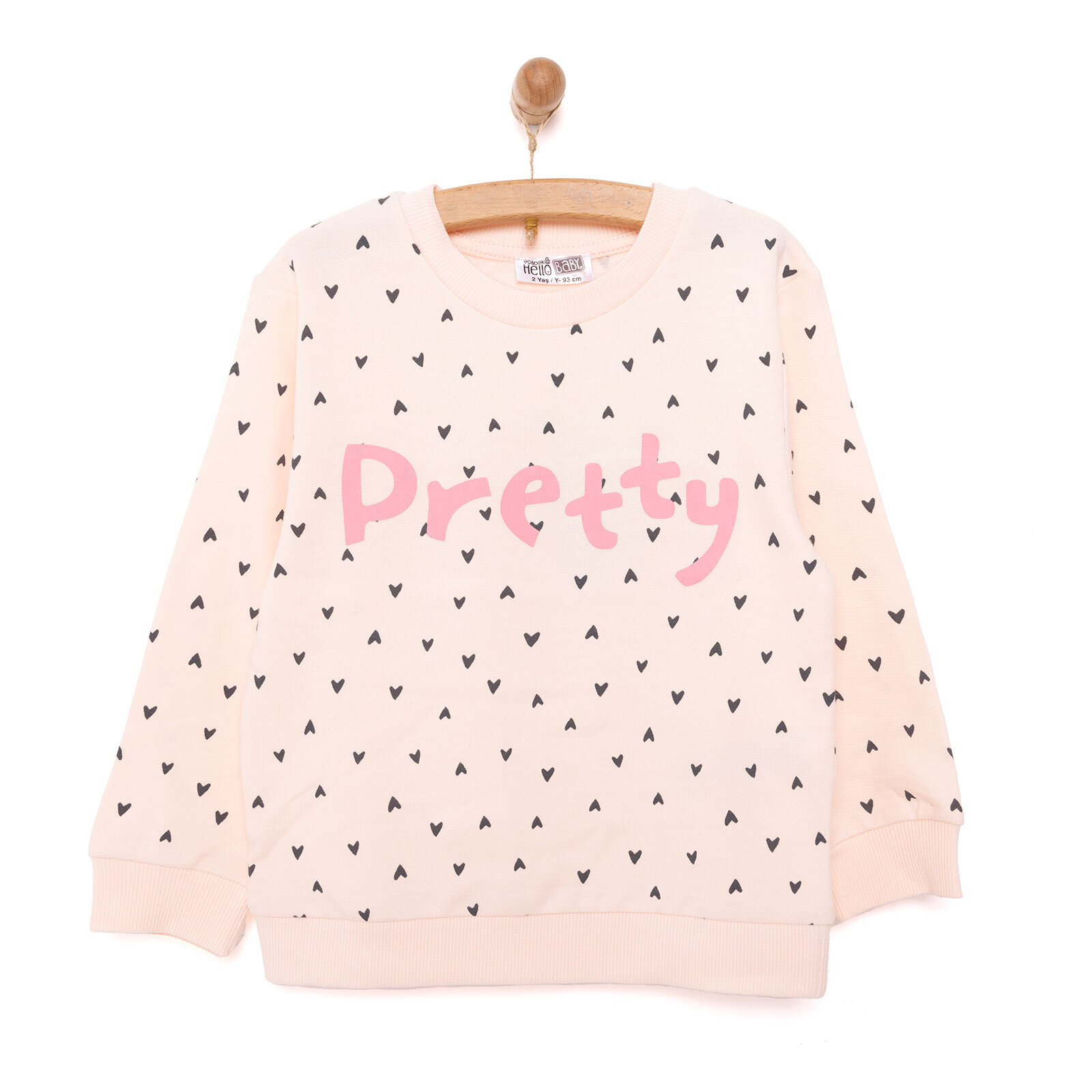 Kız Bebek Sweatshirt Şardonlu Bisiklet Yaka Uzun Kol Desenli