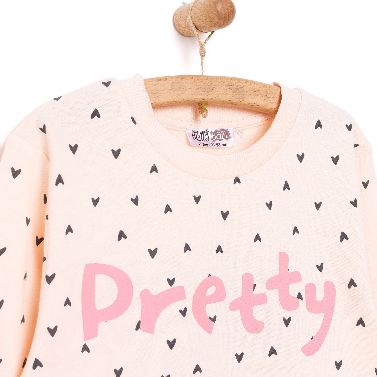 Kız Bebek Sweatshirt Şardonlu Bisiklet Yaka Uzun Kol Desenli